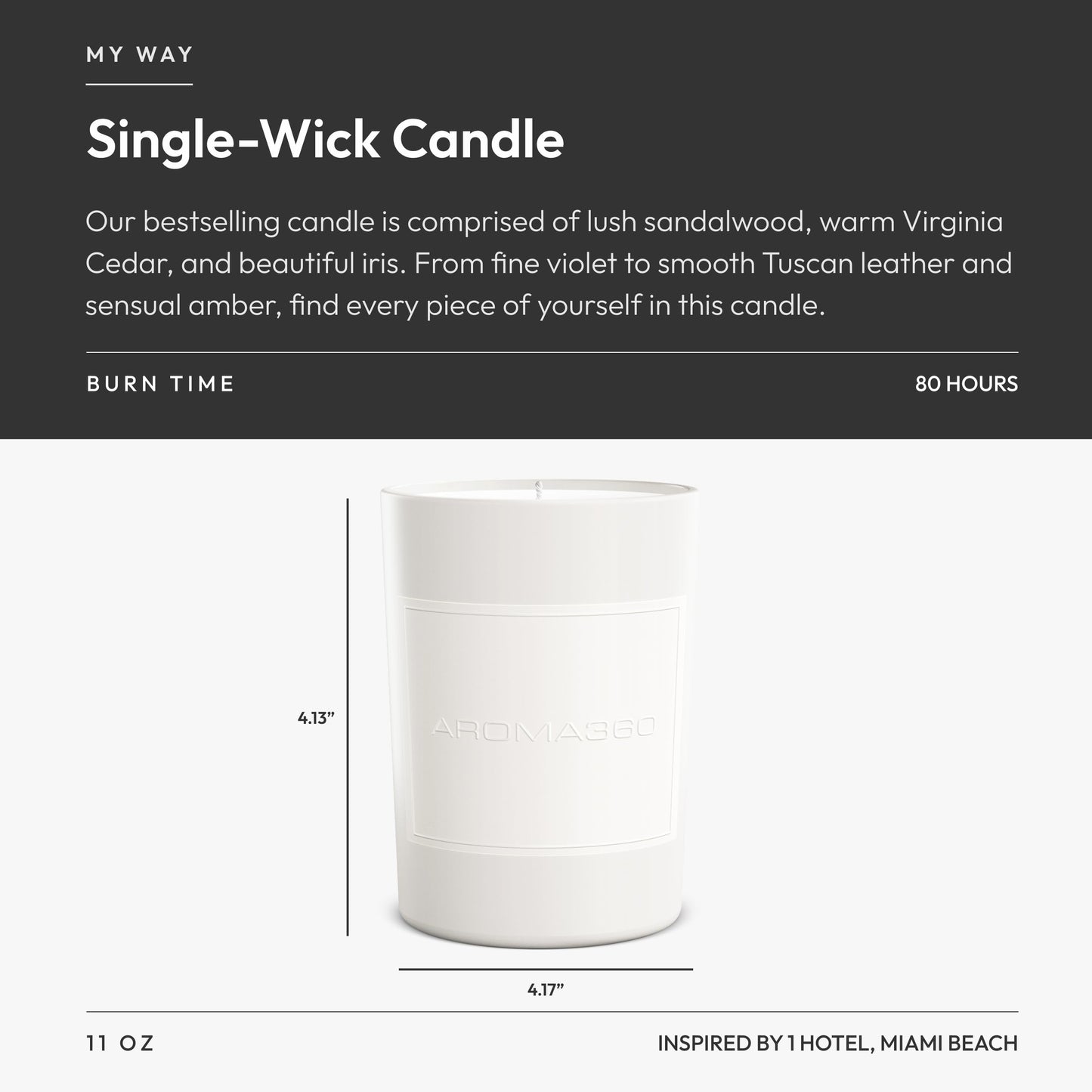 Aroma360 - My Way 11oz Candle - Luxury Scented Candles with Essential Oils - Lush Sandalwood, Warm Virginia Cedar & Iris - Aromatherapy - Soy Candles - 80hr Burn