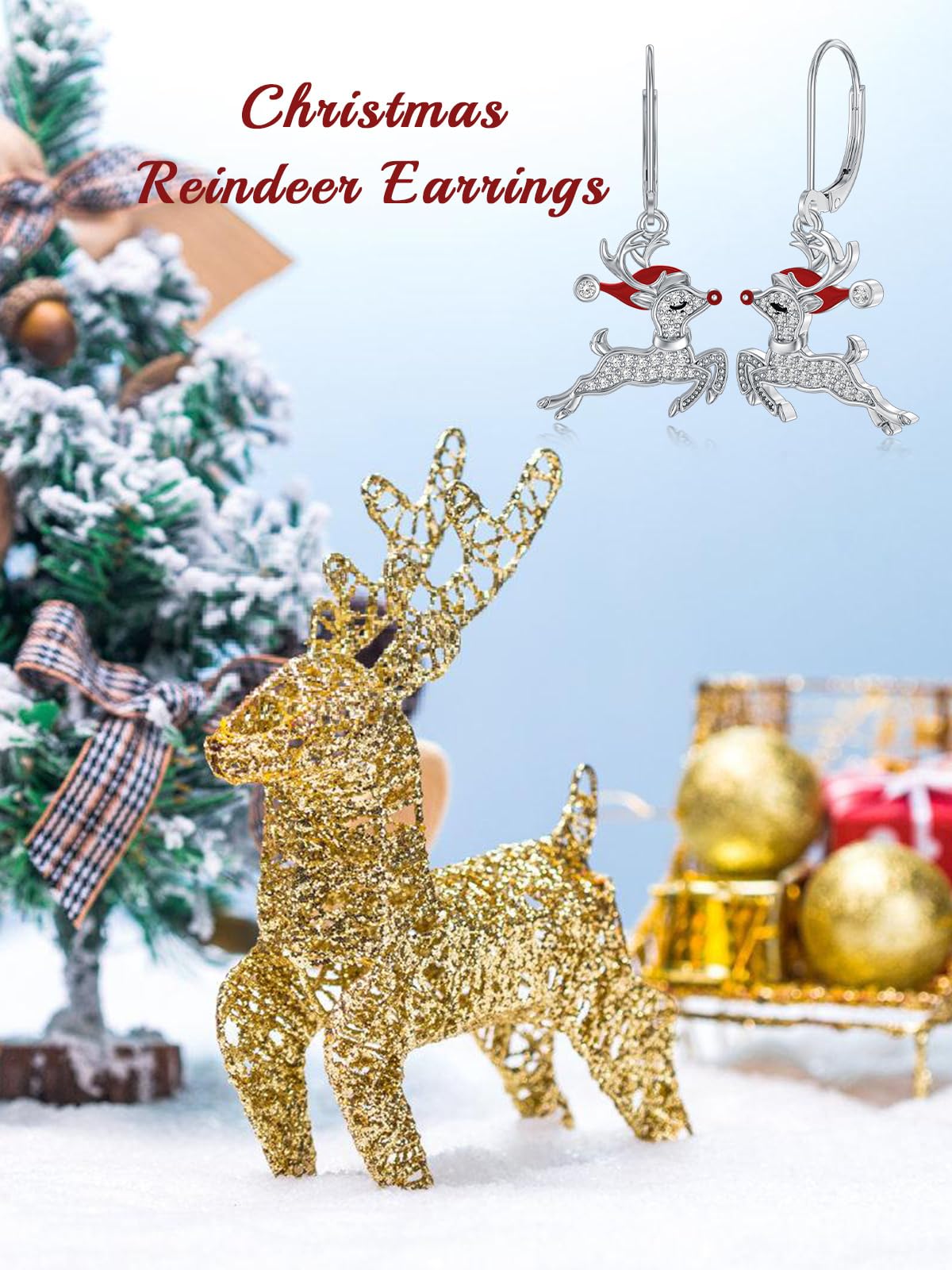 Lypic Christmas Reindeer Earrings 925 Sterling Silver Reindeer Dangle Earring for Women Winter Holiday Jewelry Birthday Xmas