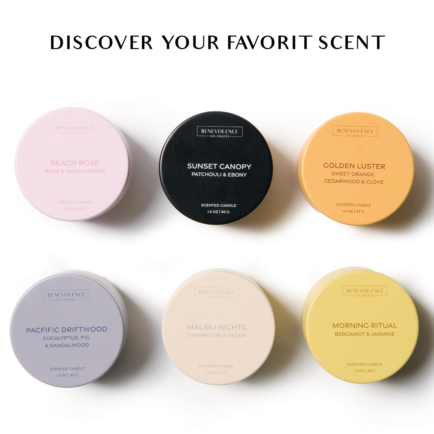 Benevolence LA Candle Gift Set – 6 Scented Candles (1.4 oz) | Aromatherapy Candles with Orange, Eucalyptus, Rose, & Jasmine Scents