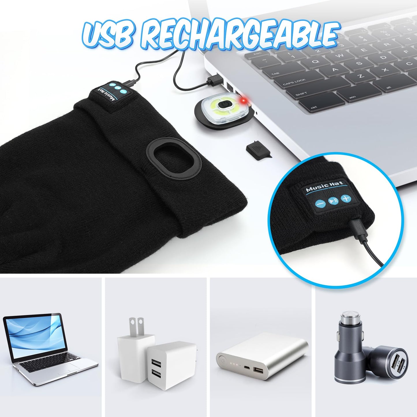 KEZKALS Gifts for Men Women, Bluetooth Beanie Hat, Stocking Stuffers for Adults, Gifts for Men Who Want Nothing, Cool Gadgets, Bluetooth Hat Mens Gifts Ideas Black