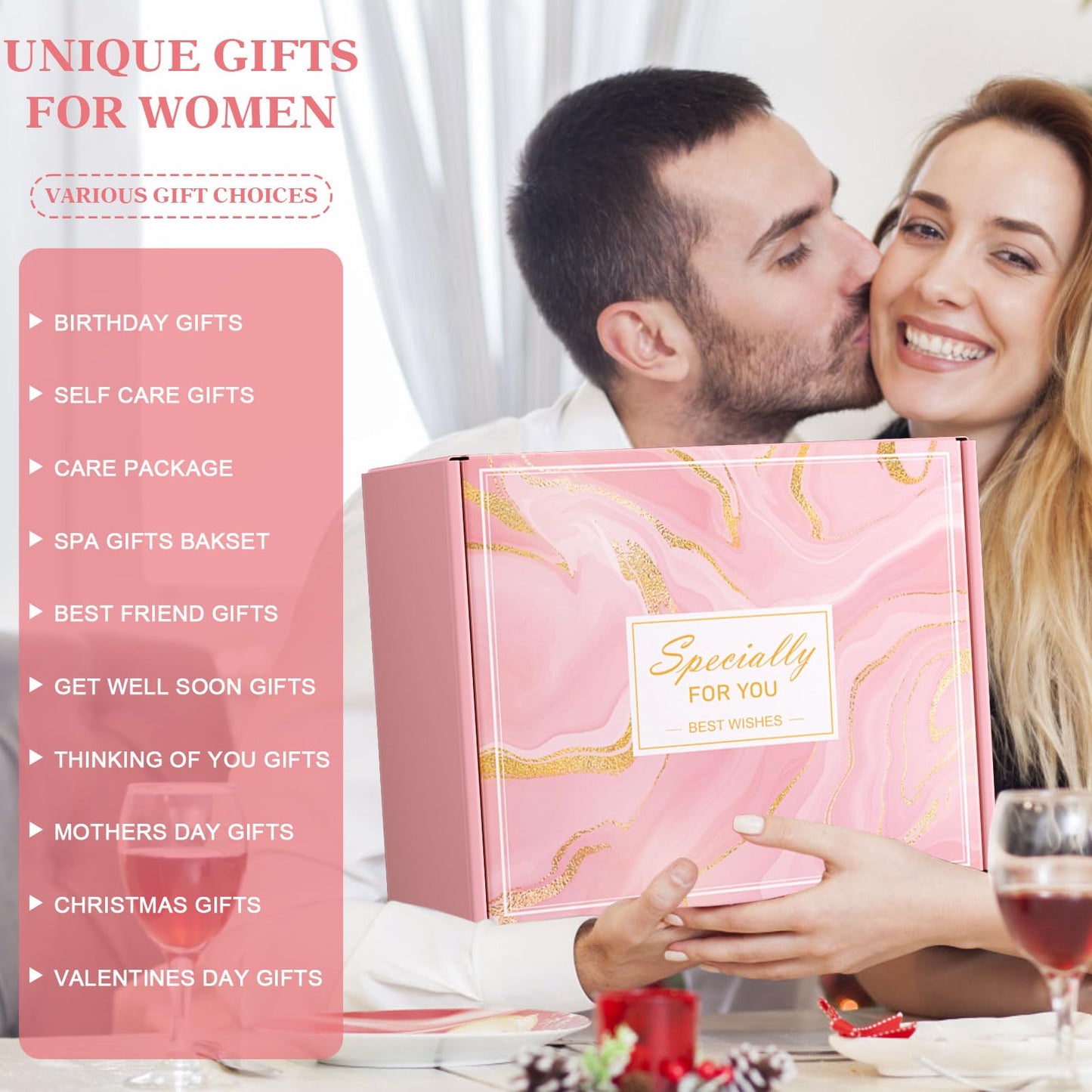 Birthday Gifts for Women Self Care Gift Set, Pink Relaxing Spa Gifts Basket Women Care Package Get Well Soon Gifts, Unique Christmas Presents for Mom Her Wife Sister Grandma, Thinking of You Gifts