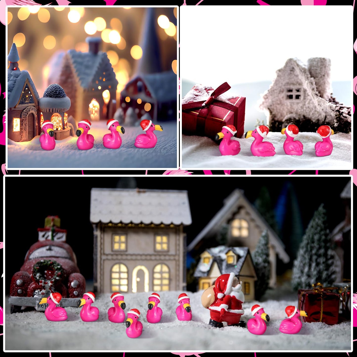 VioraWhite 100 Pcs Mini Resin Flamingos Ducks with Santa Hat Christmas Pink Flamingo Figurine Tiny Animals Set for Garden Lawn Decor DIY Craft Dollhouse Micro Landscape Aquarium Ornaments Party Gifts