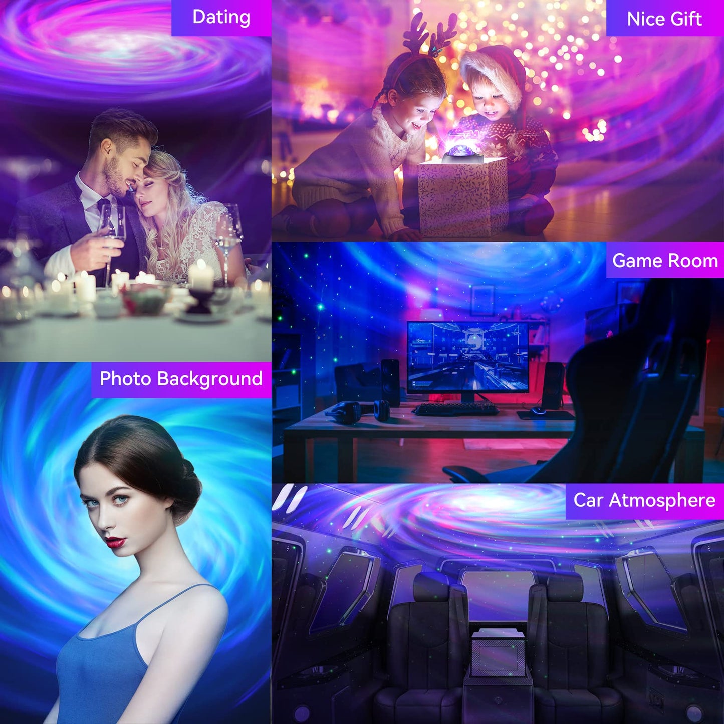 ENOKIK Galaxy Projector, Star Aurora Projector Built-in Bluetooth Speaker, Night Light for Kids Adults, White Noise Light for Home Decor/Relaxation/Party/Music/Gift (Black)