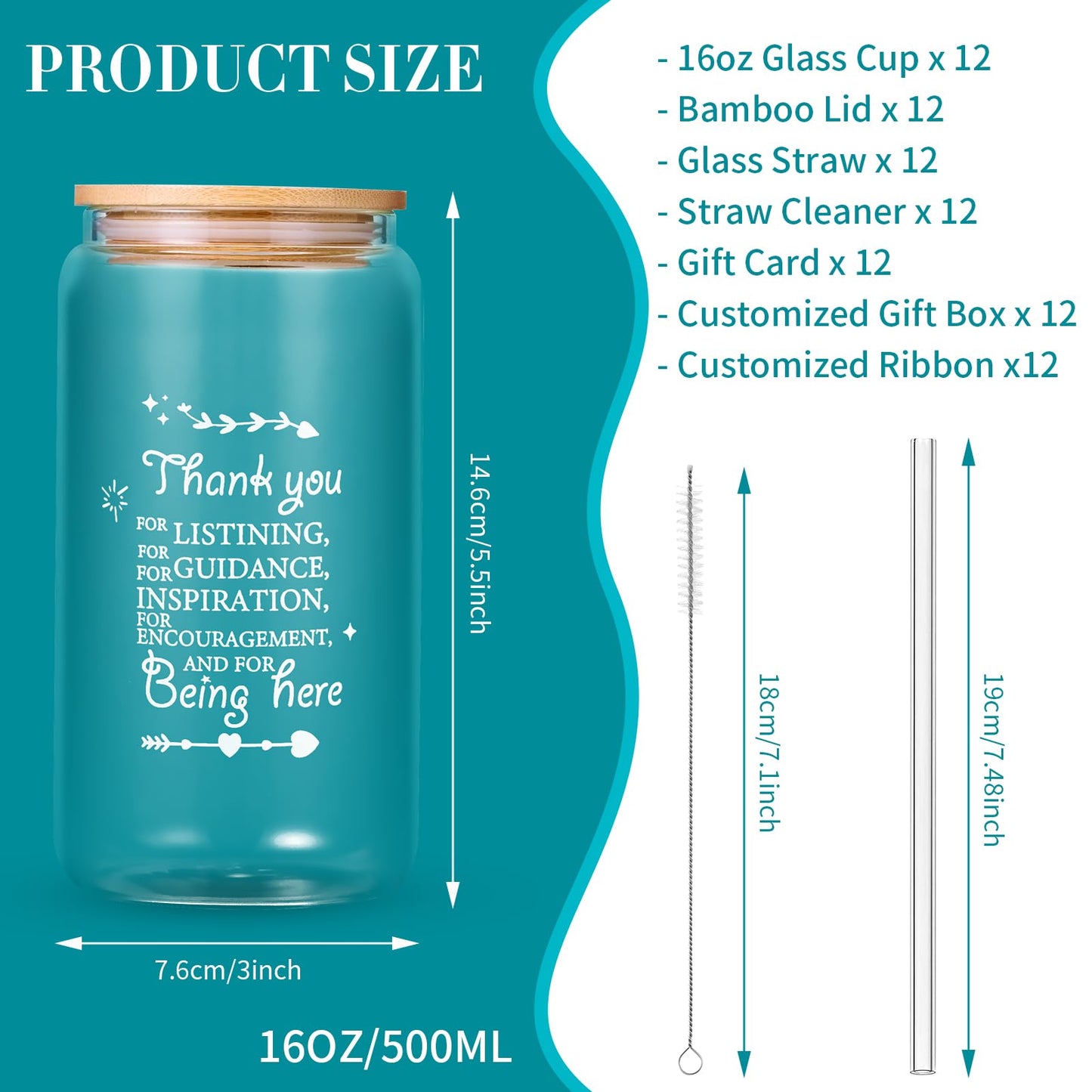 OLSUNOR 12 Set Employee Appreciation Gifts Bulk, Personalized Inspirational Thank You Gifts for Christmas Staff Coworker 16 oz Can Shaped Beer Glass Cups, Gift Box and Card for Team Women Men Nurse