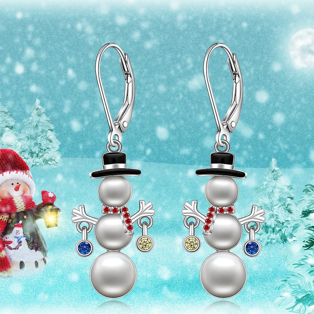 Christmas Snowman Earrings Pearl Earrings for Women Dangle Drop Snow Red Santa Leverback Holiday Christmas Xmas Gift