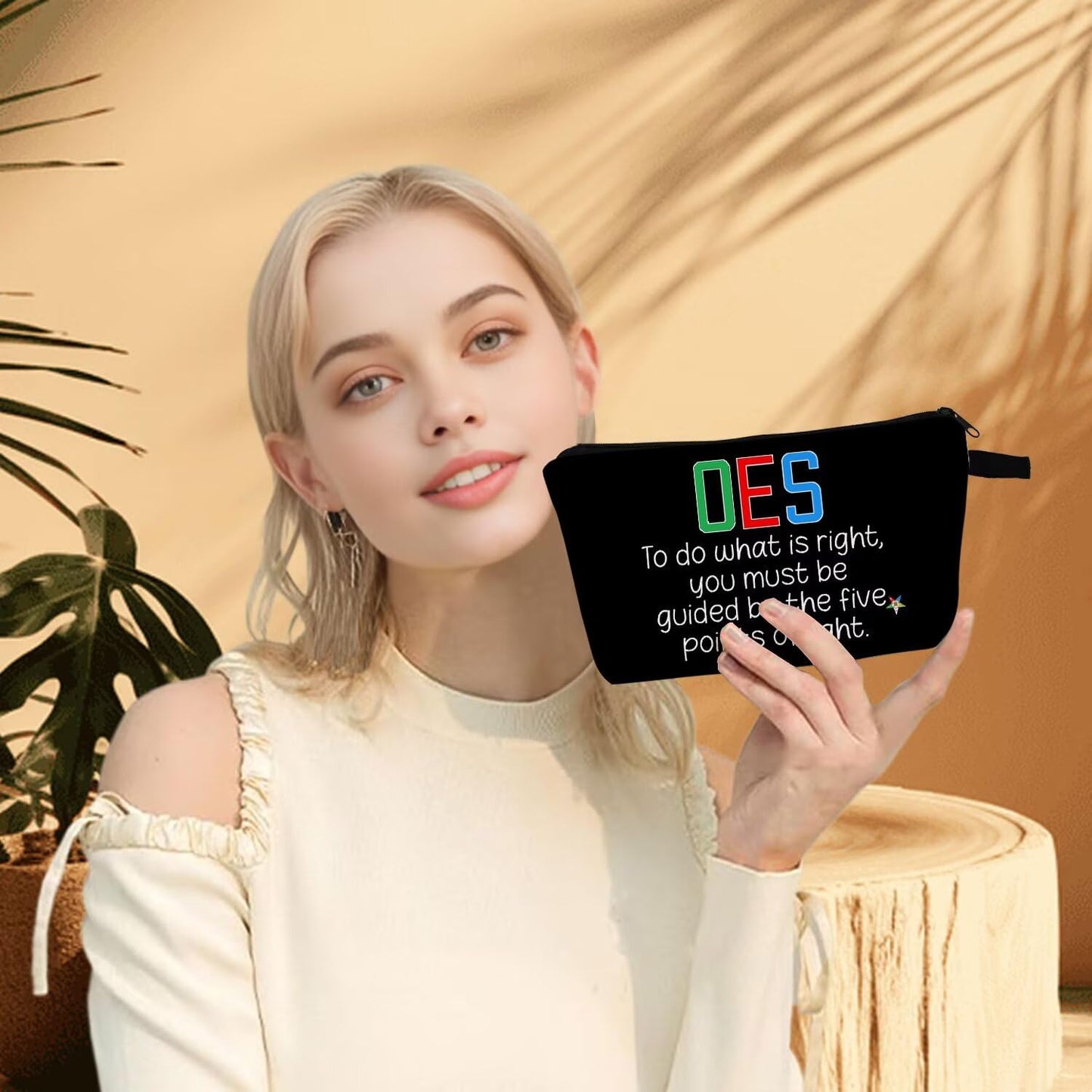 MoCaliduccious OES Star Print Makeup Bag Travel Cosmetic Pouch Organizer Birthday Gift Idea and Holiday Festival Present for Women Men OES Star Motto Makeup Pouch (Black)