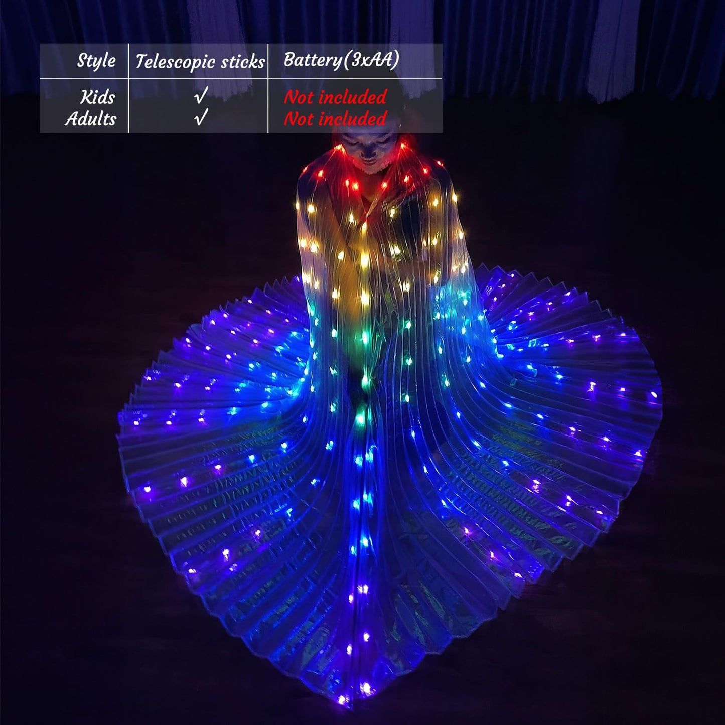 Sekopesy Illuminated LED Fairy Wings for Kids and Adults Multicolored Glowing Butterfly Wings for Enchanting Parties and Events (40inch for Kids, Rainbow Lights)