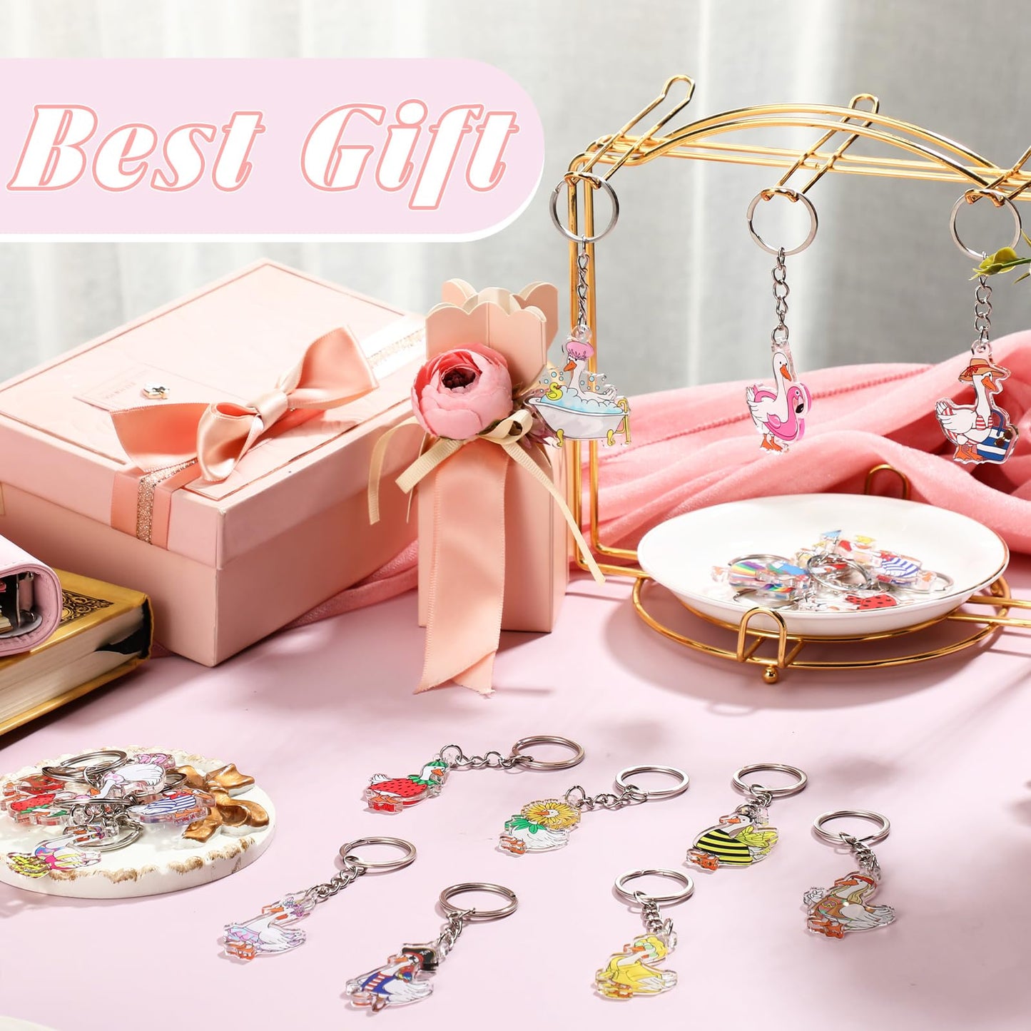 100 Pcs Cute Silly Goose Keychains Bulk, 19 Styles Featuring Pirate Bee Lifeguard Gnome Strawberry, Funny Acrylic Silly Goose Key Chains for Birthday Party Favors Game Prizes Classroom Teen Gifts