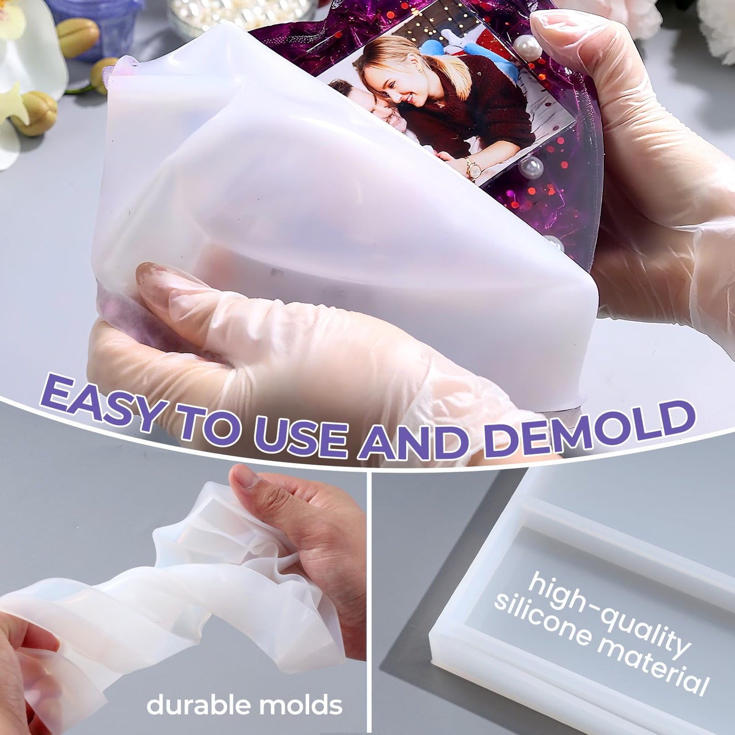 LET'S RESIN Epoxy Molds Silicone, Large Size Picture Frames Silicone Molds Rectangle & Heart Shape Epoxy Resin Molds for DIY Home Table Décor