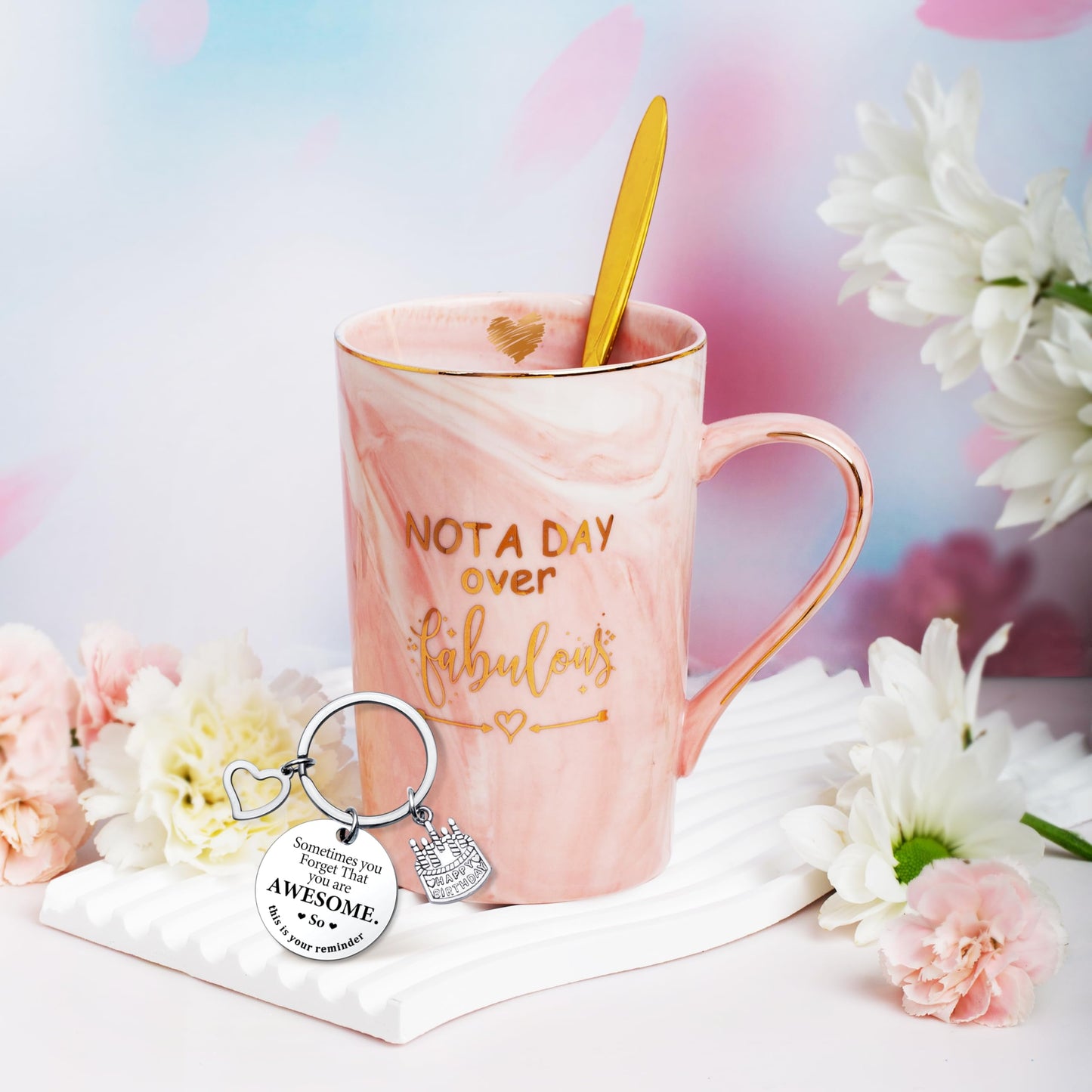 Jumway Not A Day Over Fabulous Mug Gifts Set- Birthday Gifts for Women - Funny Birthday Gift Ideas for Her,Friends, Coworkers, Her, Wife, Mom, Daughter, Sister, Aunt Ceramic Marble Mug 14 Oz