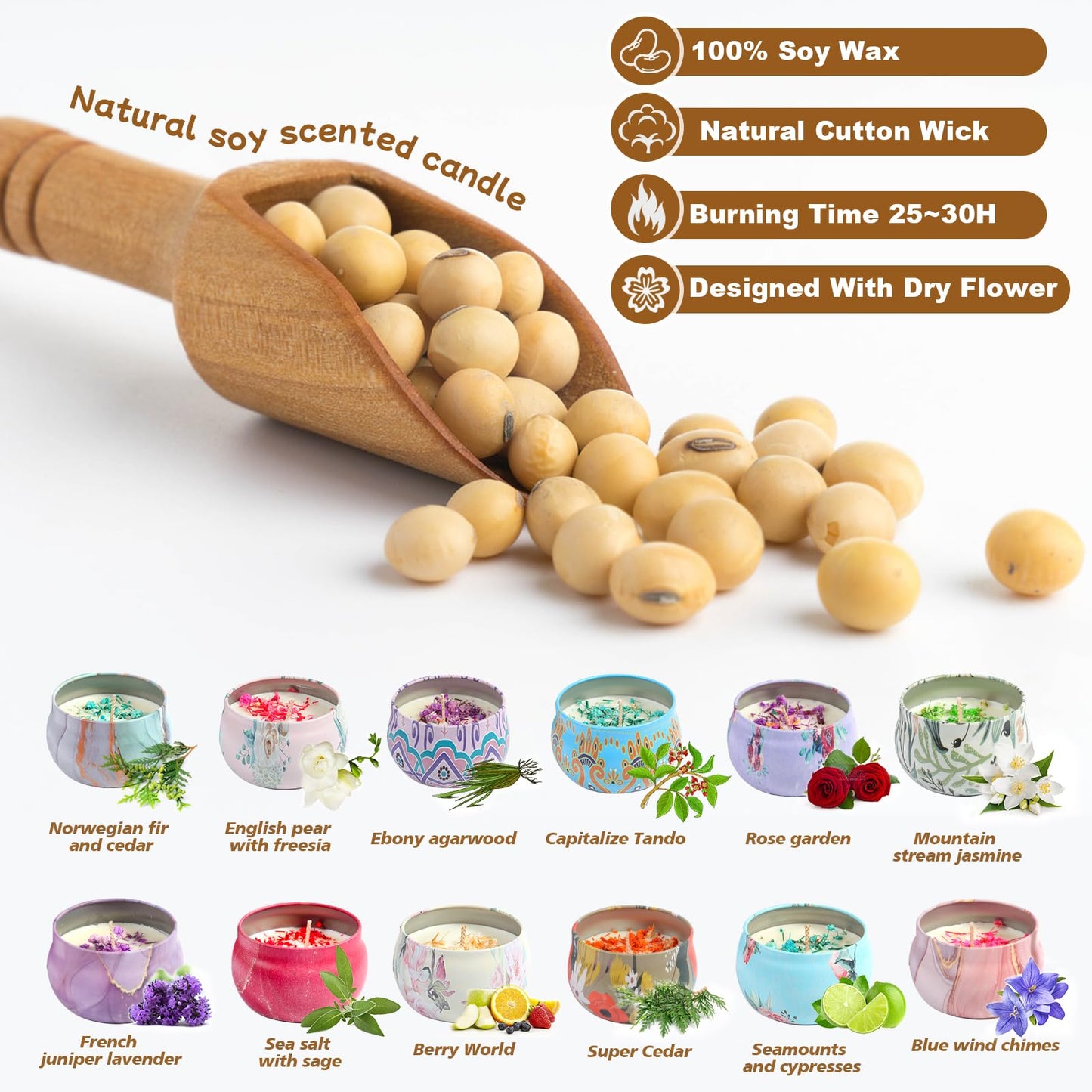 Peakpick 12-Pack Dried Flower Scented Candles Gift Set, Soy Wax, Aromatherapy Candles for Home Décor, Relaxation, and Unique Gifts – Ideal for Birthdays, Anniversaries, and Self-Care