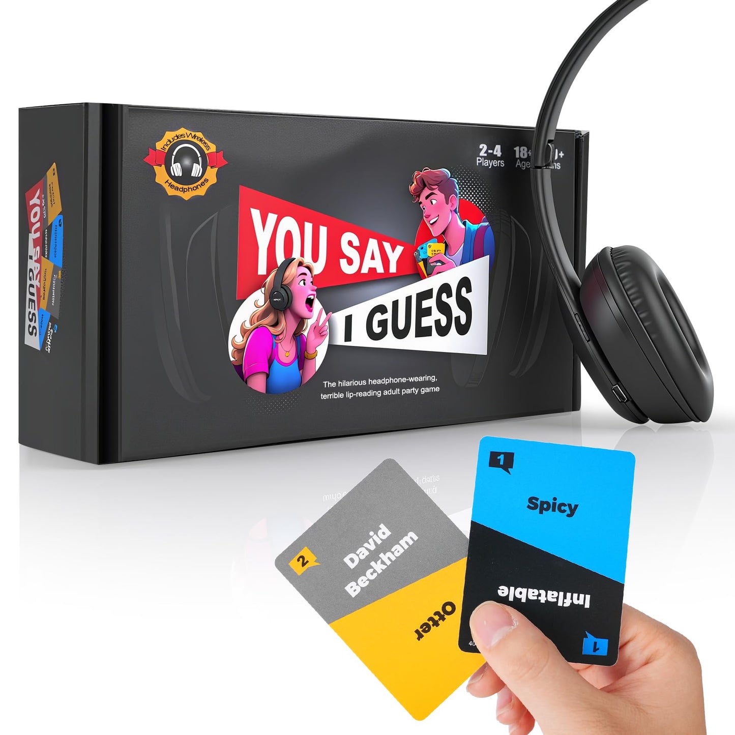 You SAY I Guess - 2025 New Lip Reading Party Fun Games for Adults, The Headphone Challenge TikTok Popular Card Game, Friends with 40,000 Funny Phrase Combos, Card Games for 18+ Years Old (2+ Players)