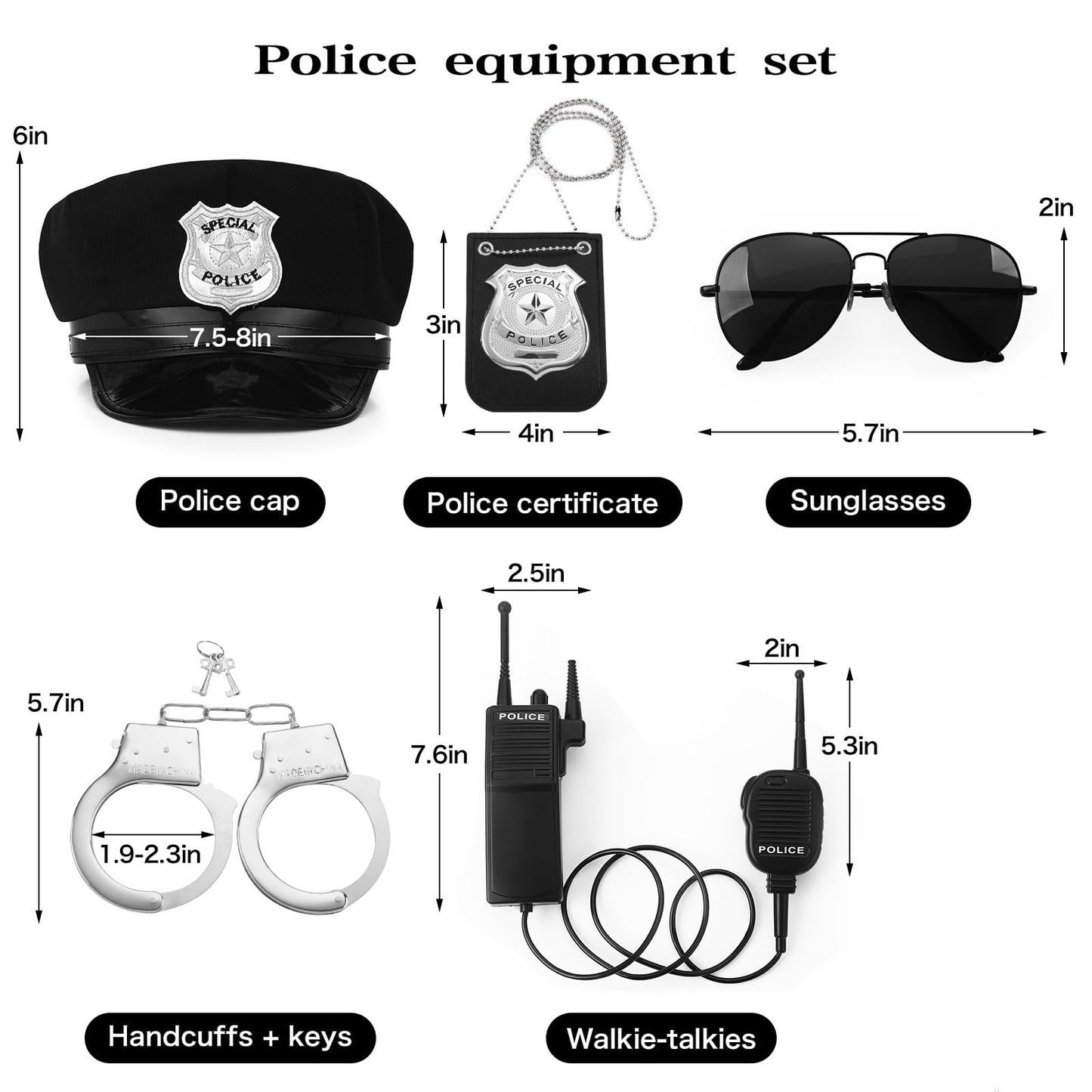 Fleursun Police Costume Accessories Police Officer Costume Adjustable Police Hat for Adult Boys Girls Theater Dress Up Theme Party (Set-C)