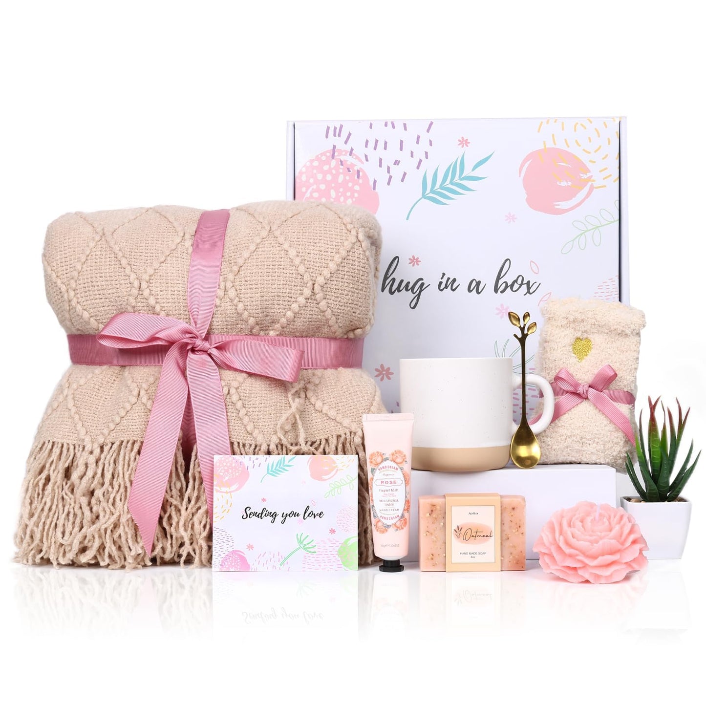 APRBOX Self Care Gifts for Women Get Well Soon Gifts Basket Christmas Gifts Birthday Gifts for Women Care Package Spa Gifts Relaxation Gifts with Blanket Gifts for Mom Her Sister Friend Sympathy Gifts