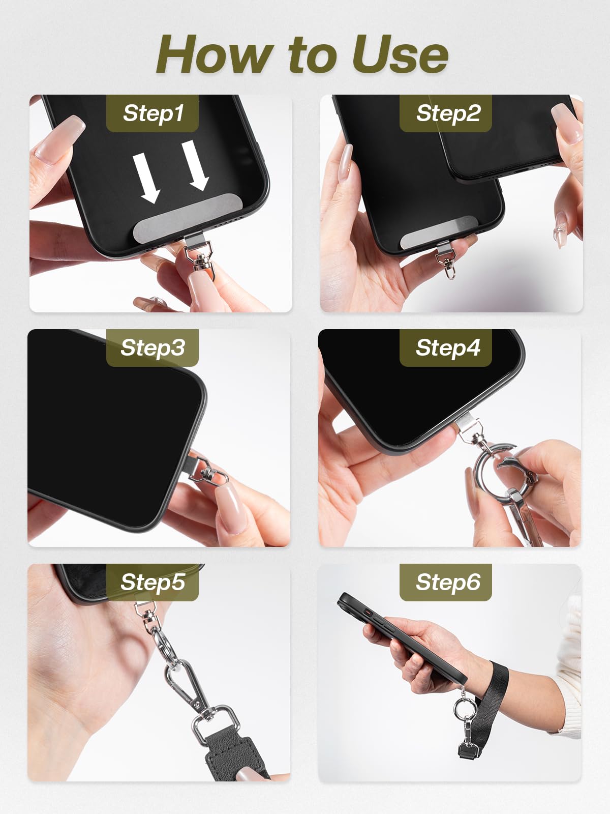 Tiostep Clip and Go Strap for Phone with Wallet Crossbody Phone Lanyard Adjustable and Detachable RFID Wristlet Wallet with ID Window and Zipper, Black