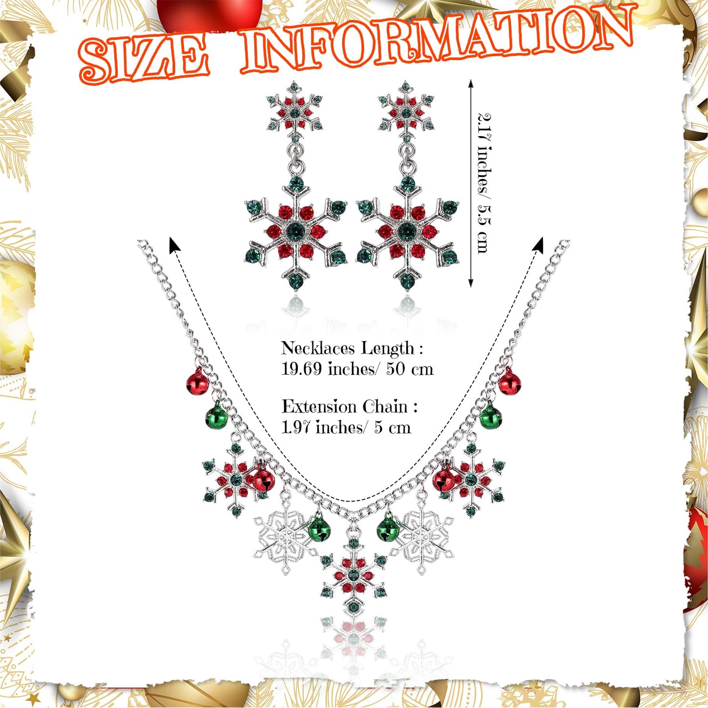 Misdary 12 Pcs Christmas Necklaces Earrings Set Christmas Jewelry for Women Bell Light Bulbs Snowflake Festive Holiday Jewelry Gift for Women (Elegant)