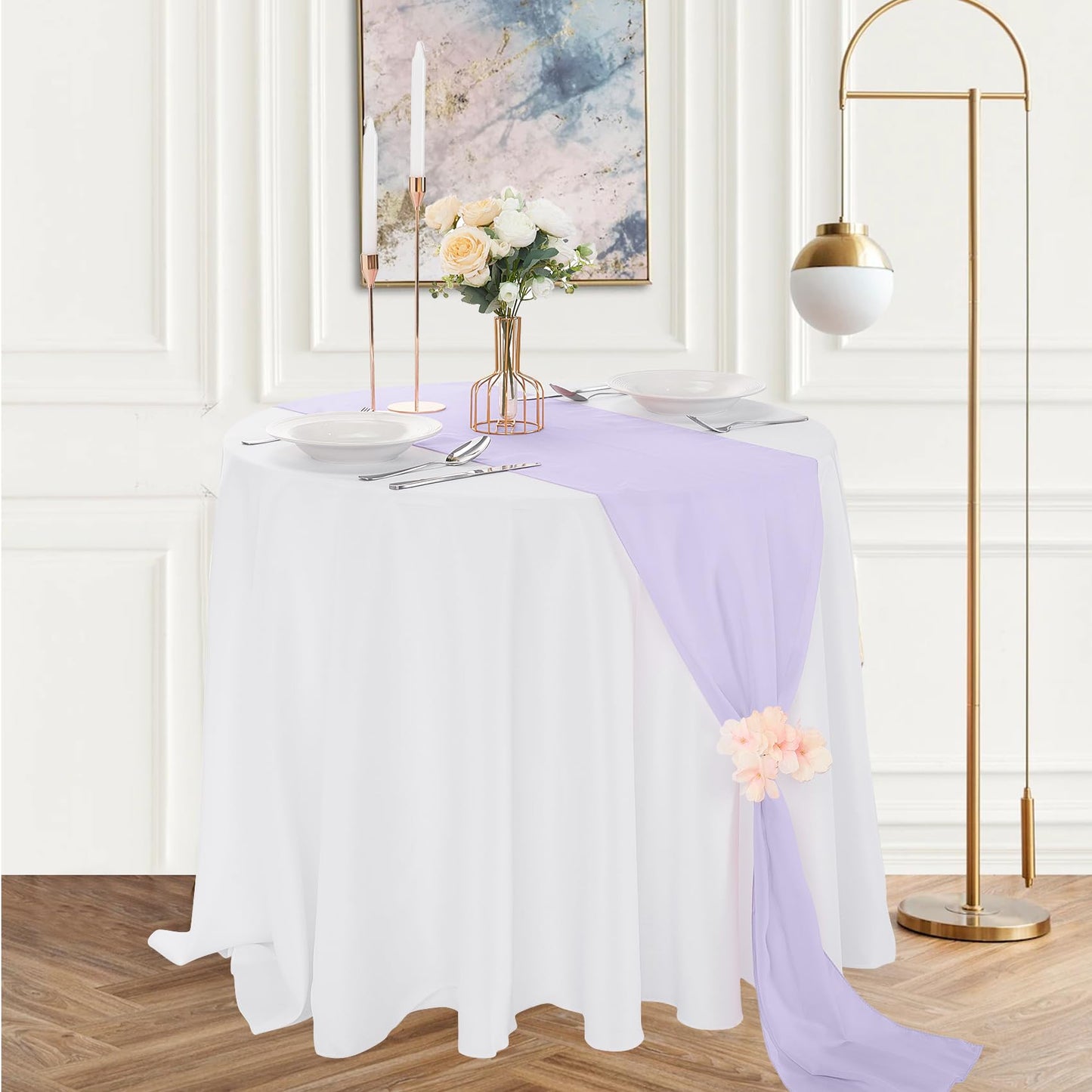 12 Pack Chiffon Table Runner 14x108 Inch Long 9ft Sheer Table Runners for Party Romantic Wedding Bridal Shower Fall Decorations-Lavender