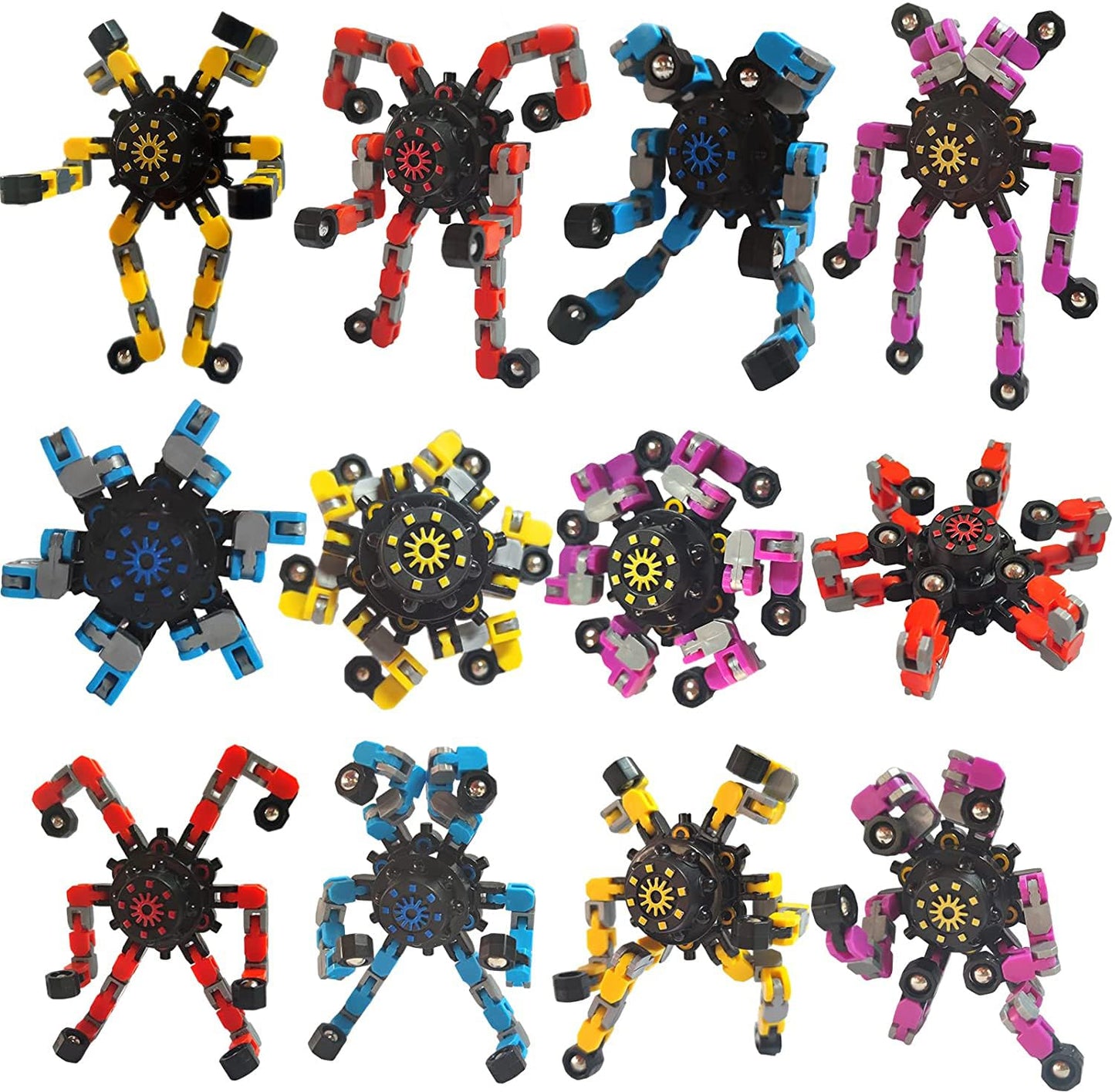 20pcs Random Fidget Spinners,DIY Deformable Robot Fingertip Toys,Decompression Spinner,Deformable Creative Mechanical Gyro Toys,Stress Relief Mechanical Chain Toy for Kids Adults，Party Supplies