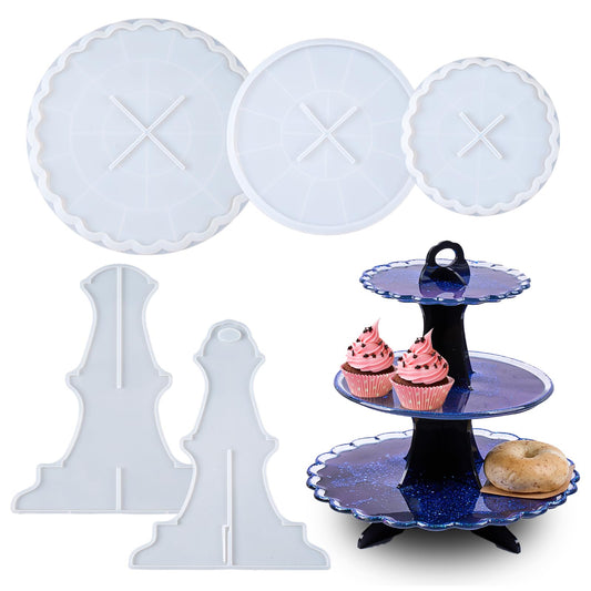 3 Tier Cake Stand Epoxy Resin Silicone Molds 5Pcs Set Tiered Round Stand for Cupcakes, Fruits, Dessert or Tea Dessert Tower Tray for Party and Wedding