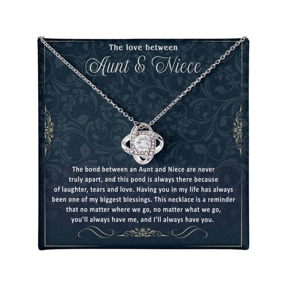 VIRAGIL Aunt Gifts from Niece, Gifts for Niece from Aunt, Aunt and Niece Gifts, Sterling Silver Love Knot Necklace, Mahogany Luxury Gift Box, Aunt Birthday MothersDay Gifts, Christmas Gifts, Card 1