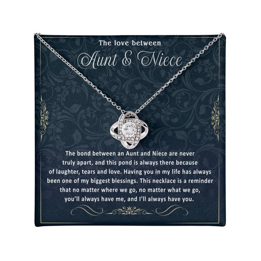 VIRAGIL Aunt Gifts from Niece, Gifts for Niece from Aunt, Aunt and Niece Gifts, Sterling Silver Love Knot Necklace, Mahogany Luxury Gift Box, Aunt Birthday MothersDay Gifts, Christmas Gifts, Card 1