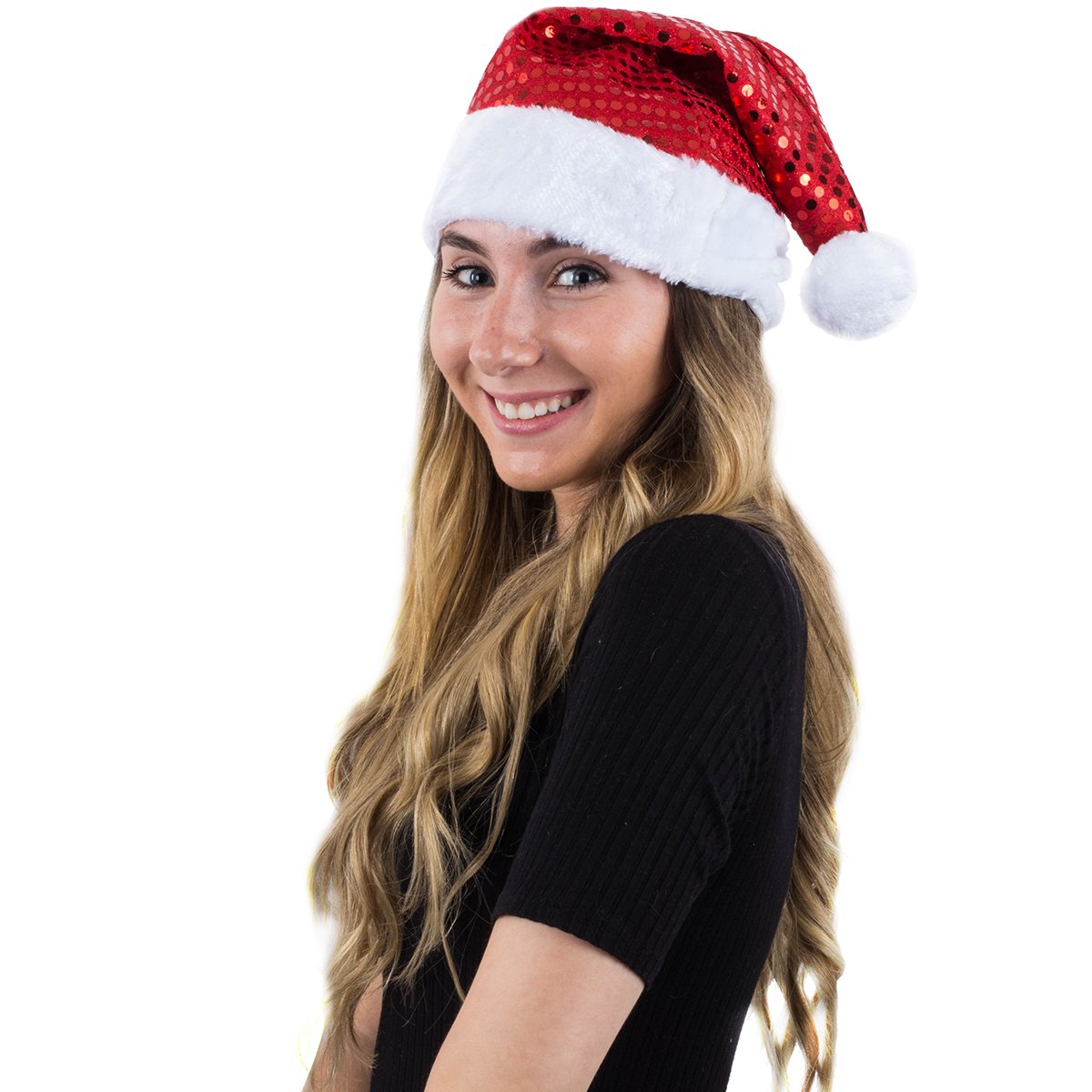 Funny Party Hats Santa Hat - Red Sequin Santa Hat - Coil Christmas Tree Hat - Christmas Hats - 2 Pack Holiday Hats