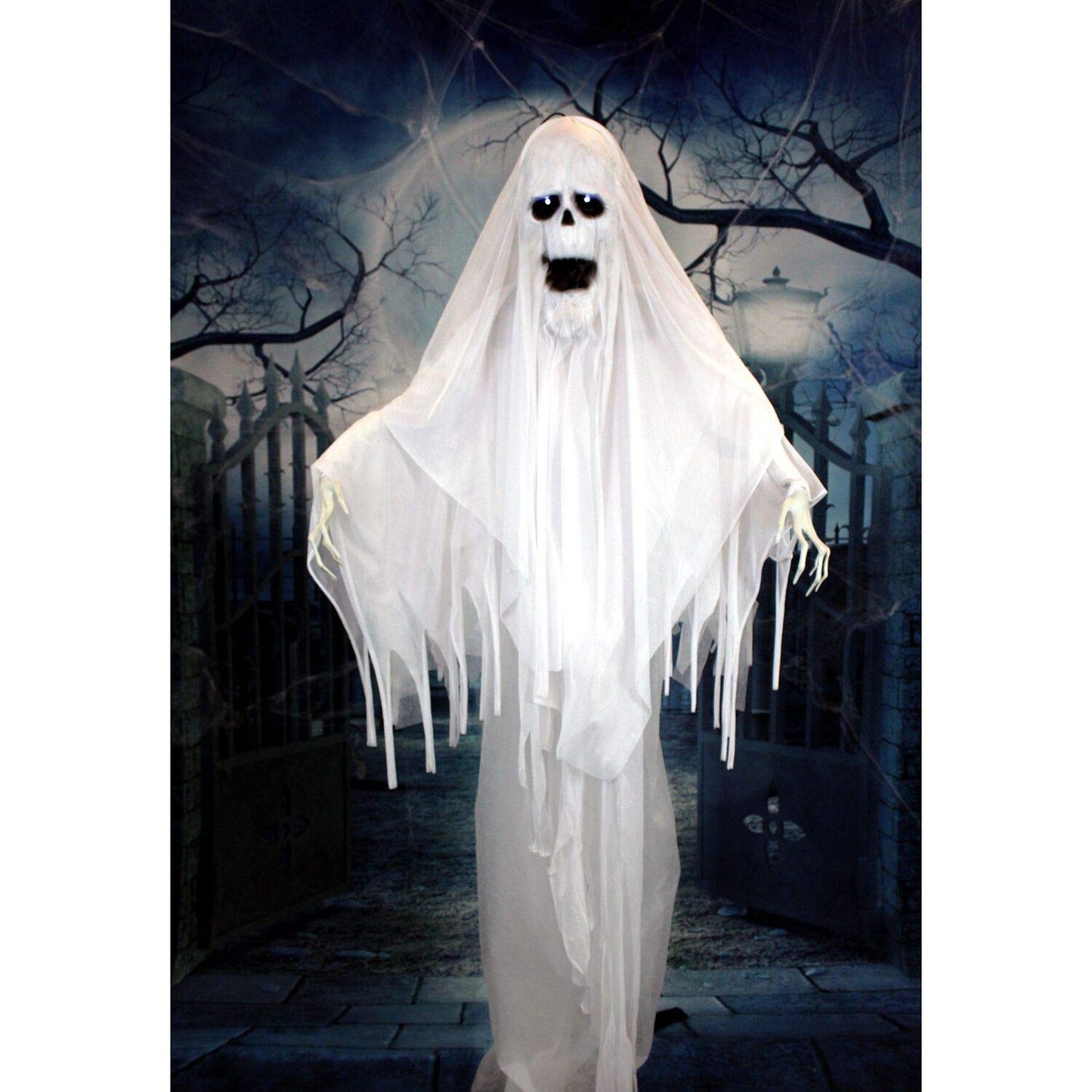 Haunted Hill Farm Life-Size Scary Talking Ghost Animatronic with Touch Activated Lights and Sound, Battery Operated Indoor or Covered Outdoor Decoration, Creepy Halloween Prop