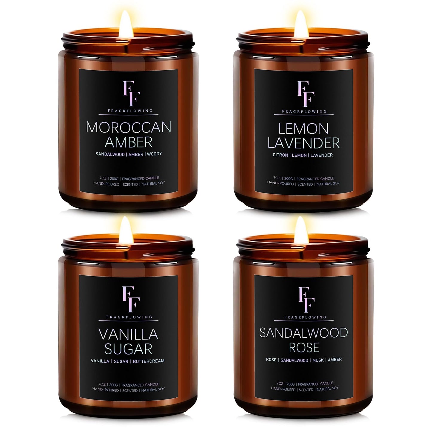 Scented Candles for Home Scented Aromatherapy Candles, 4 Pack 28 Oz Soy Wax Candle Gift Set for Women Men (Lemon Lavender/Vanilla Sugar/Sandalwood Rose/Moroccan Amber)