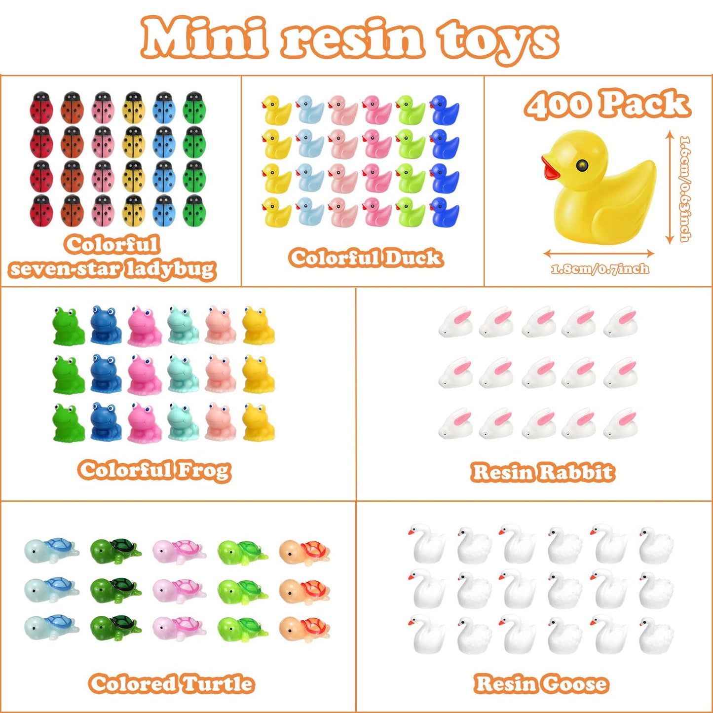 Barydat 400 Pcs Mini Resin Animals Figures Bulk for Pranks Hide Crafts Resin Miniature Toys Garden Accessories Mini Stuff for Party Favors Garden Decoration