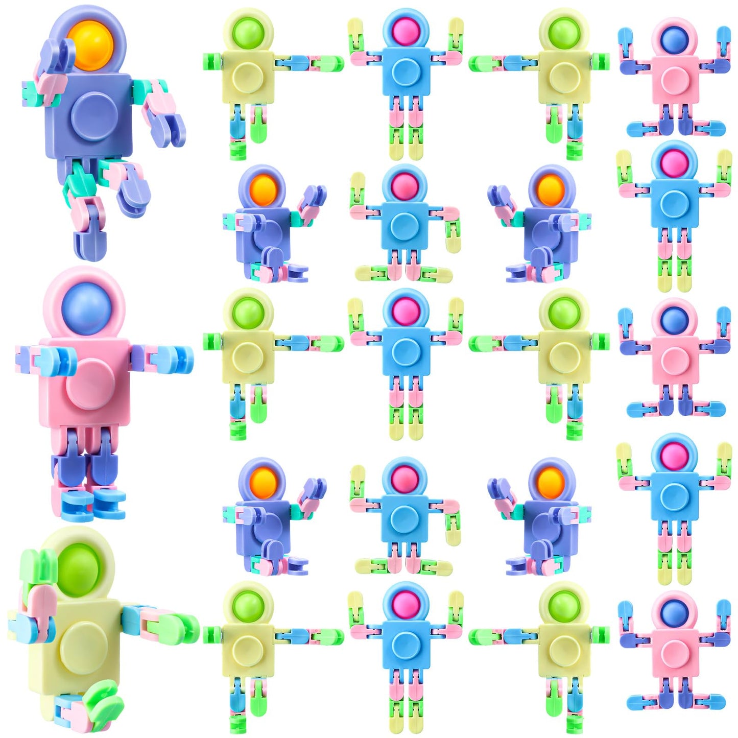 Hanaive 24 Pcs Robot Fidget Spinners Transformable Fingertip Gyro Chain Toy Deformable DIY Stress Relief Fidget Sensory Toys Adults Piñata Goodie Bag Birthday School Gift