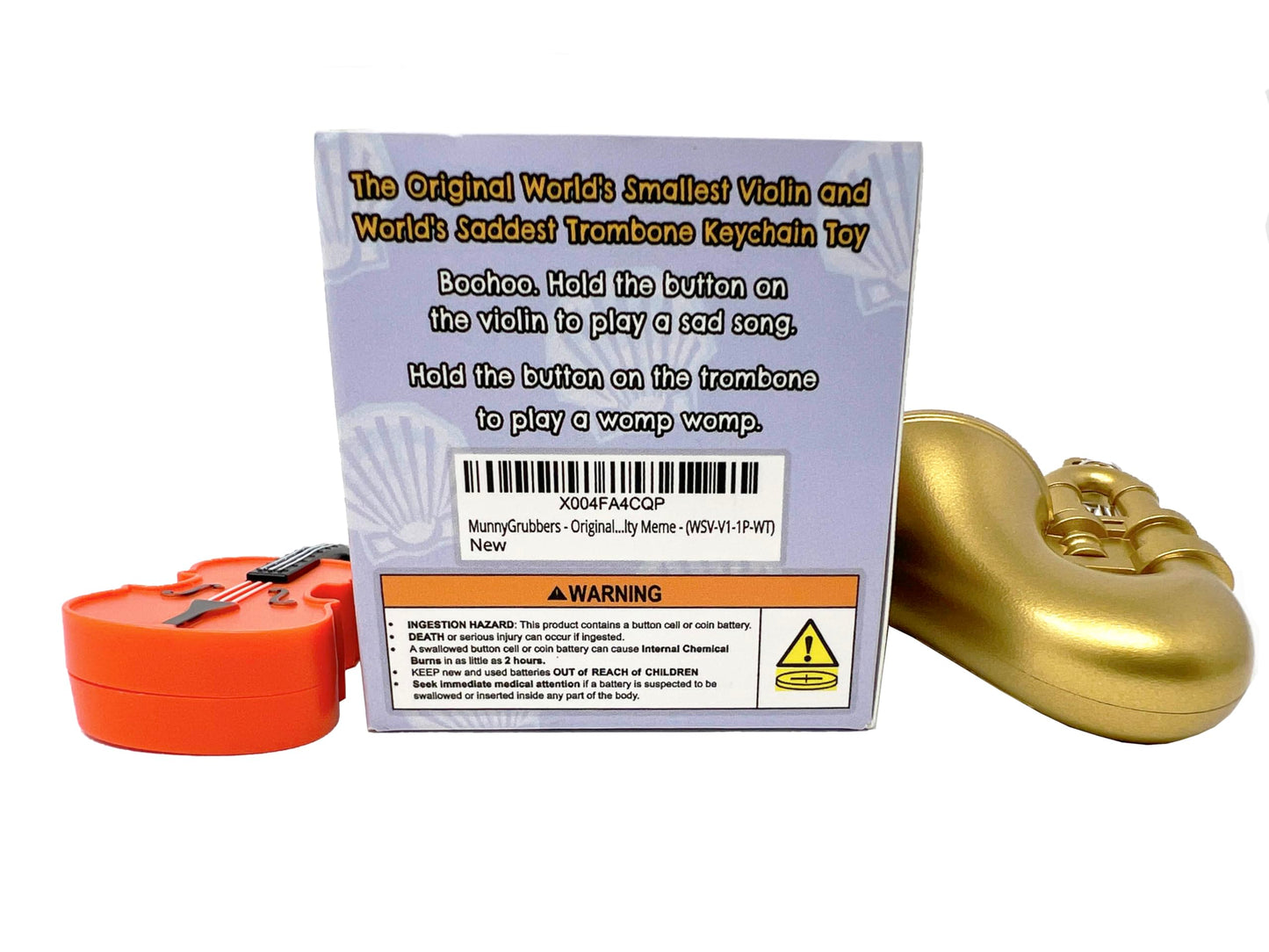 MunnyGrubbers - Original World's Smallest Violin & World's Saddest Trombone Toy Keychain with Playable Sad Sound - Sad Trombone - Mini Tiny Violin Keychain with Sound - Funny Meme - (WSV-V1-1P-WT)