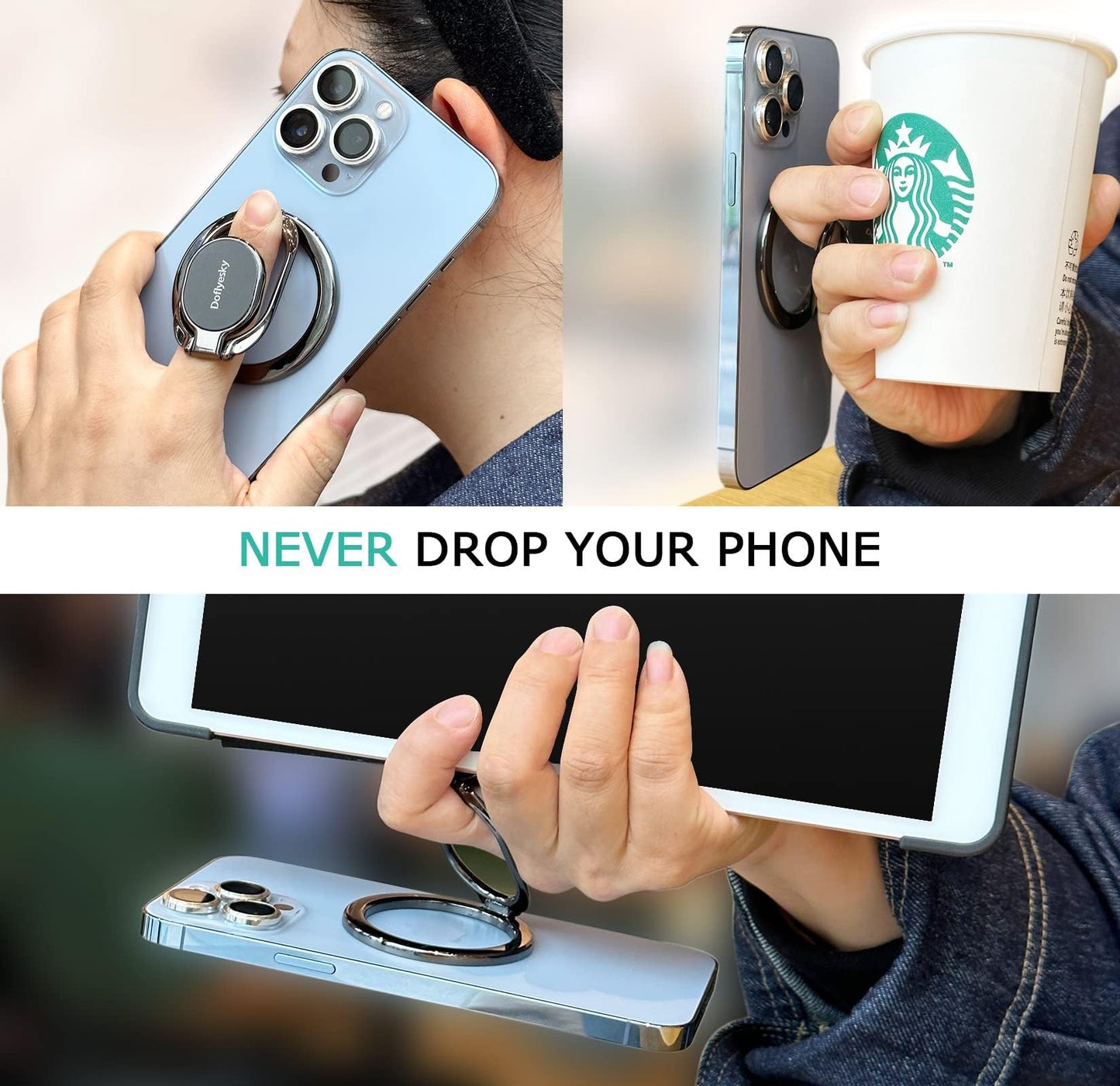 Doflyesky Magnetic Phone Ring Holder with Magsafe, Double Adjustable Gym Finger Ring Grip, Removable Phone Grip, for iPhone, iPad and Smartphones, Compatible with Magnetic Car Mount (Colorful)