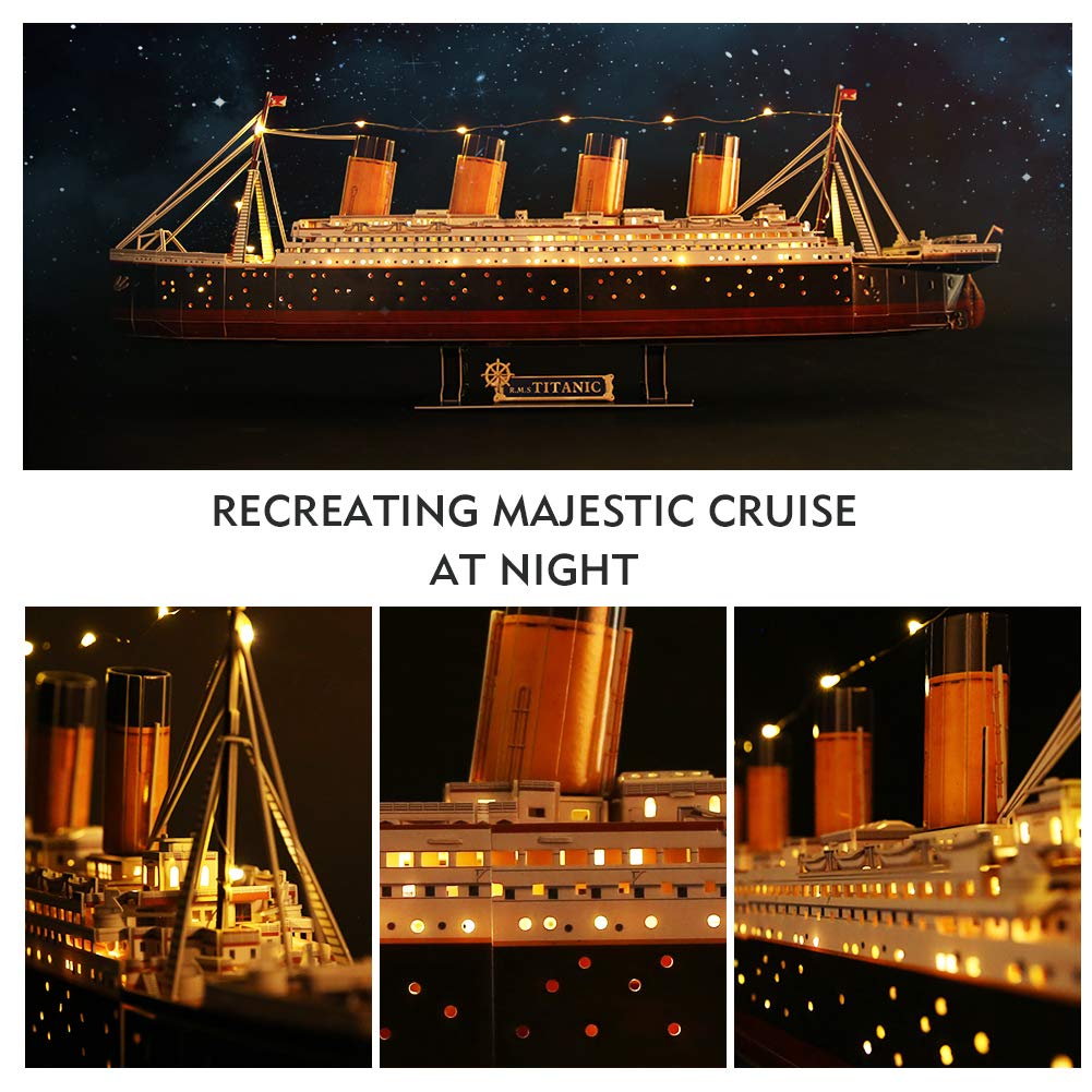 CubicFun Titanic 3D LED Puzzles for Adults 88 CM 266 Pieces,Titanic Toys for Teens, Home Decor Birthday Gifts Adults Teacher Gift Dad's Gift