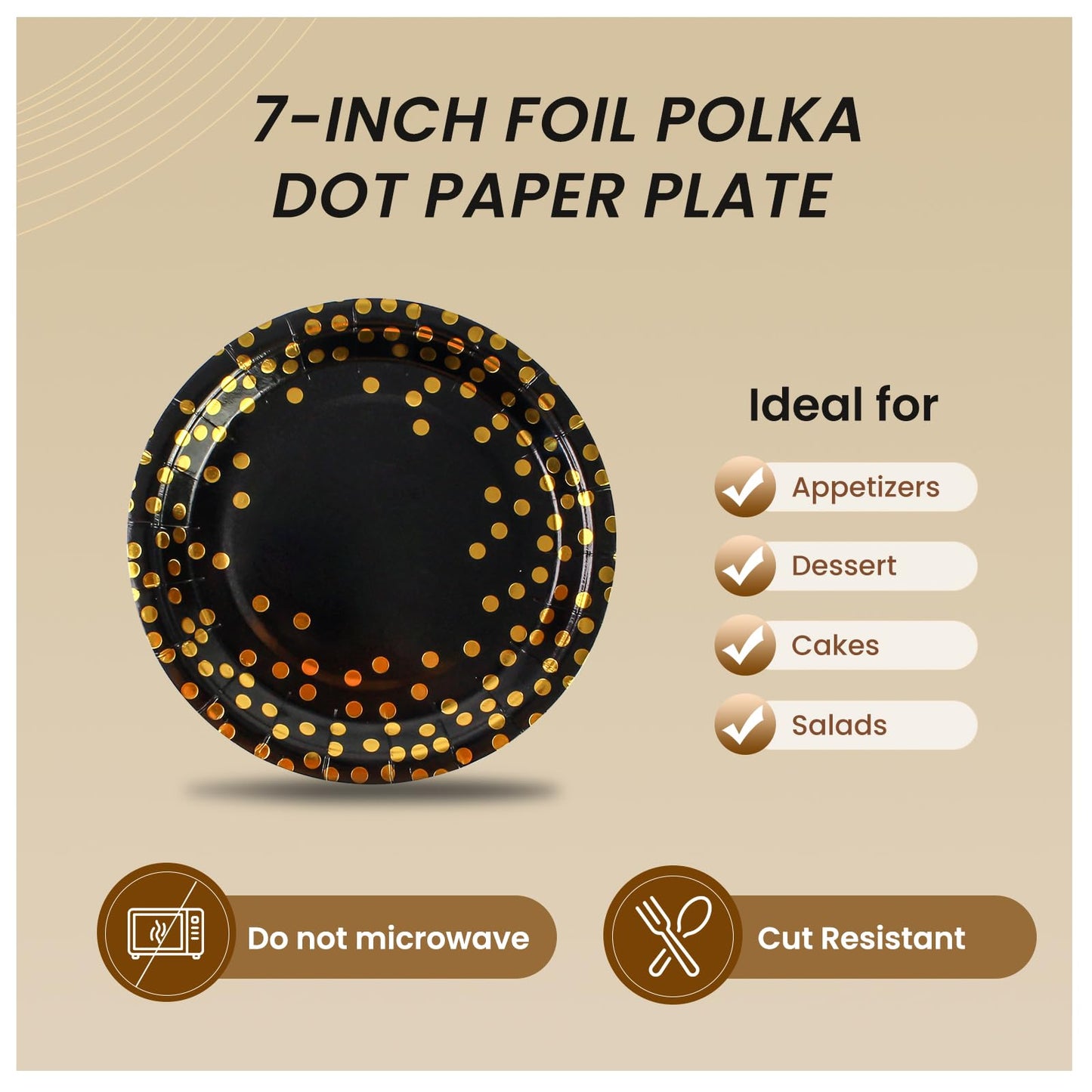 150PCS Paper Plates and Napkins Set - Black and Gold Dot Disposable Party Dinnerware Includes Paper Plates, Napkins, Forks Decorations for Birthdays, Graduations, Weddings and Holidays, Serves 50