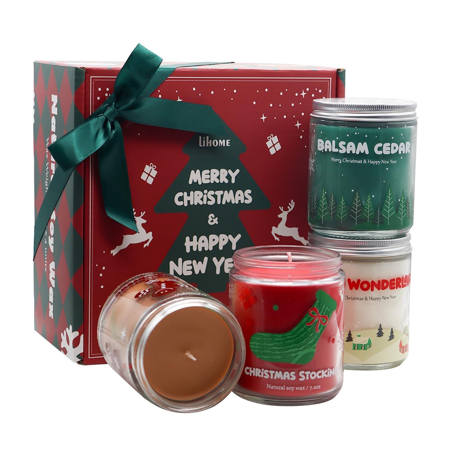 Christmas Candles - Christmas Gifts for Women & Men, 4 Pack Natural Soy Wax with Holiday Scents, Perfect for Christmas, New Year, and Winter Décor