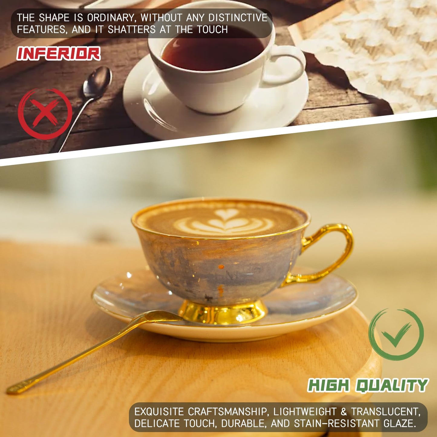 ANYA Coffee Cup Bone China Coffee & Tea Cup and Saucer Set with Spoon and Gift Box, Porcelain Cappuccino Cup, Ideal for Tea Parties, Single Set(7.4 oz) (Sunrise)