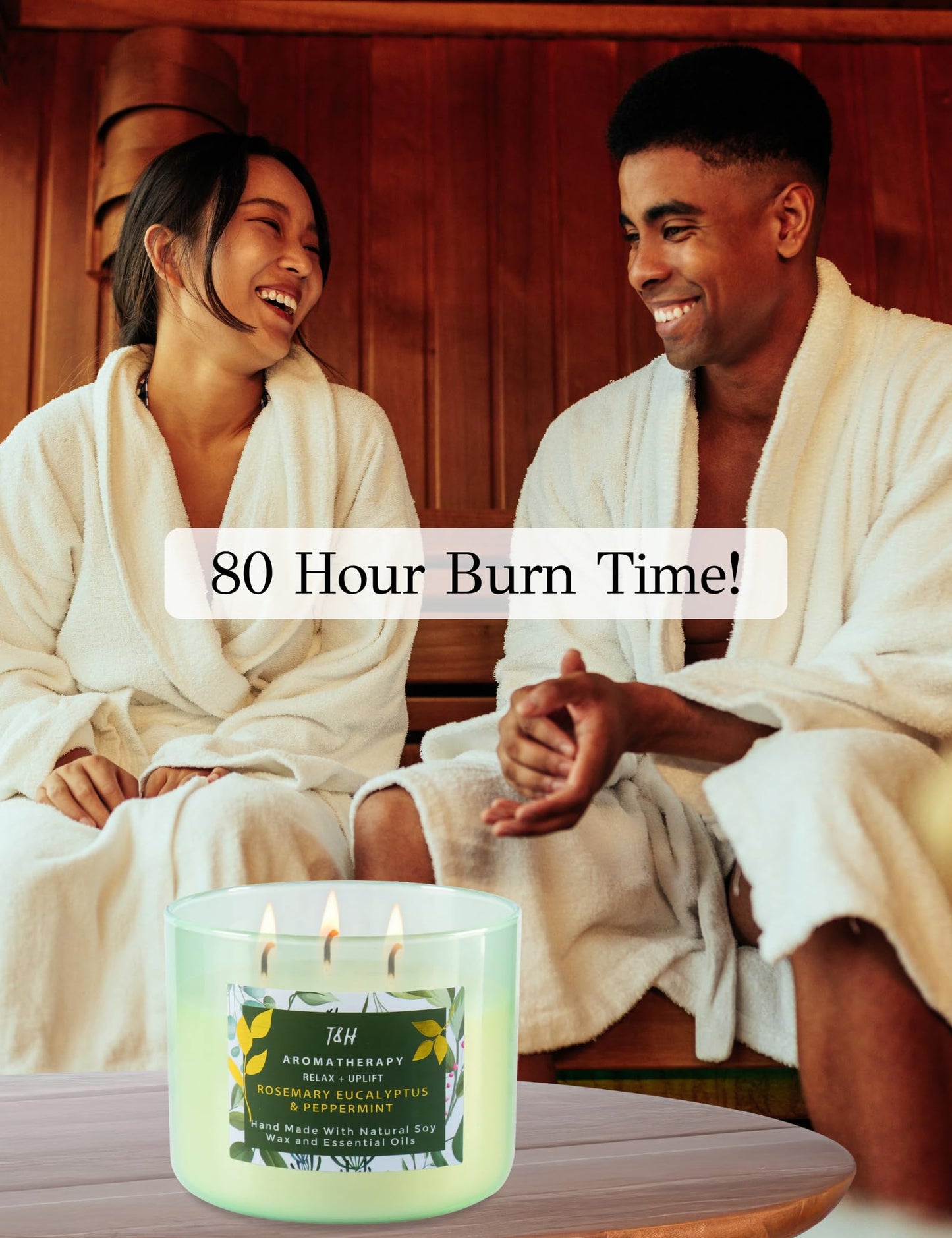 Rosemary Eucalyptus Peppermint Candle | Highly Scented Large 3 Wick Soy Candle 15.8 oz | Uplifting Eucalyptus Mint Scented Candles for Home | Aromatherapy Stress Relief Spa Candles for Men & Women