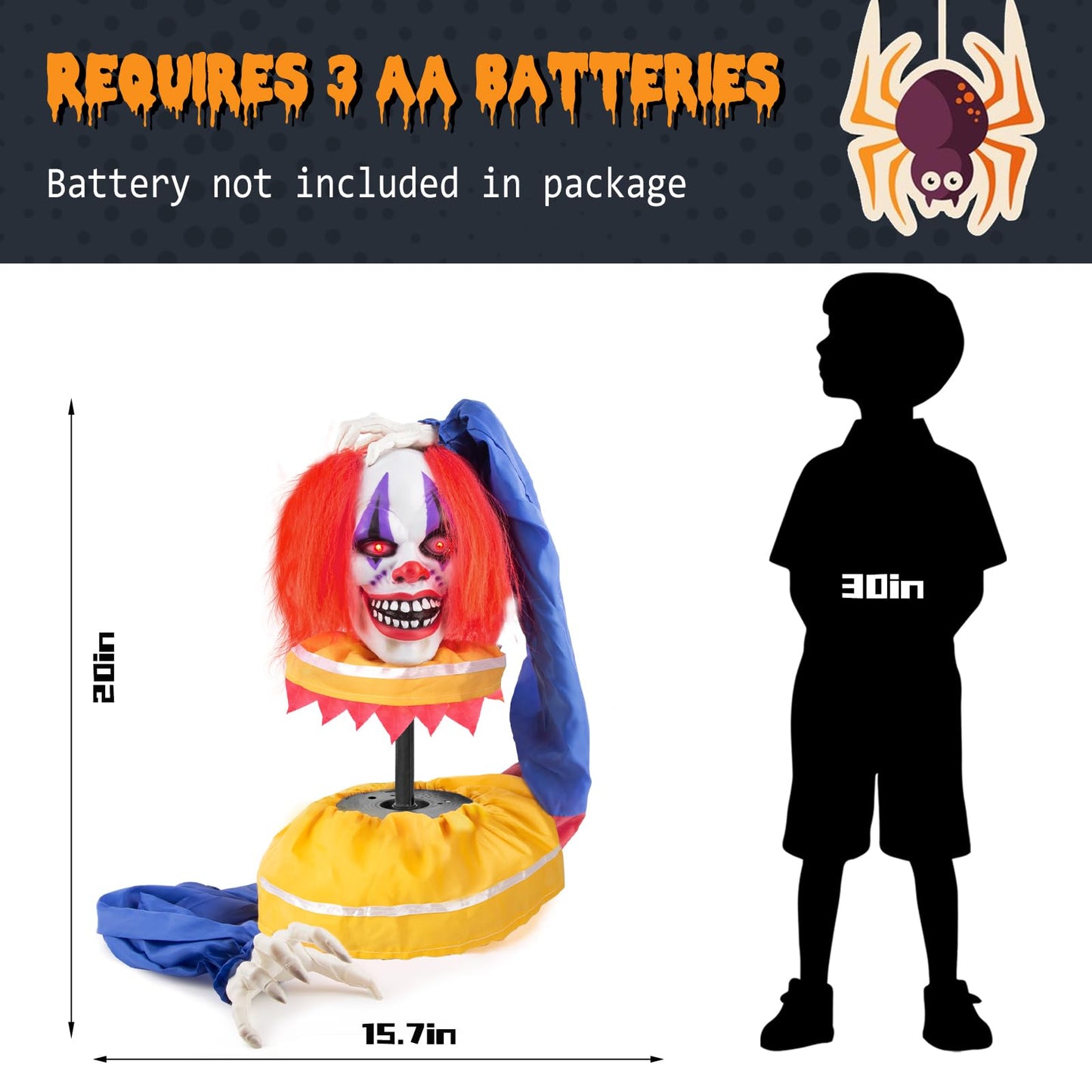 Halloween Animatronics Decorations - Scary Clown with Sound Activated, Creepy Sound, Light Up Eyes, Scary Motion for Halloween Indoor/Outdoor Yard Lawn Decoration, Haunted House Props