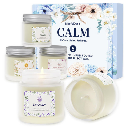 BlissfulOasis Scented Candles, Long-Lasting Candles for Home Scented, 5 Pack Candle Set, Candles for Women, Natural & Safe Ingredients, Candle Set for Birthday, Christmas, Festival