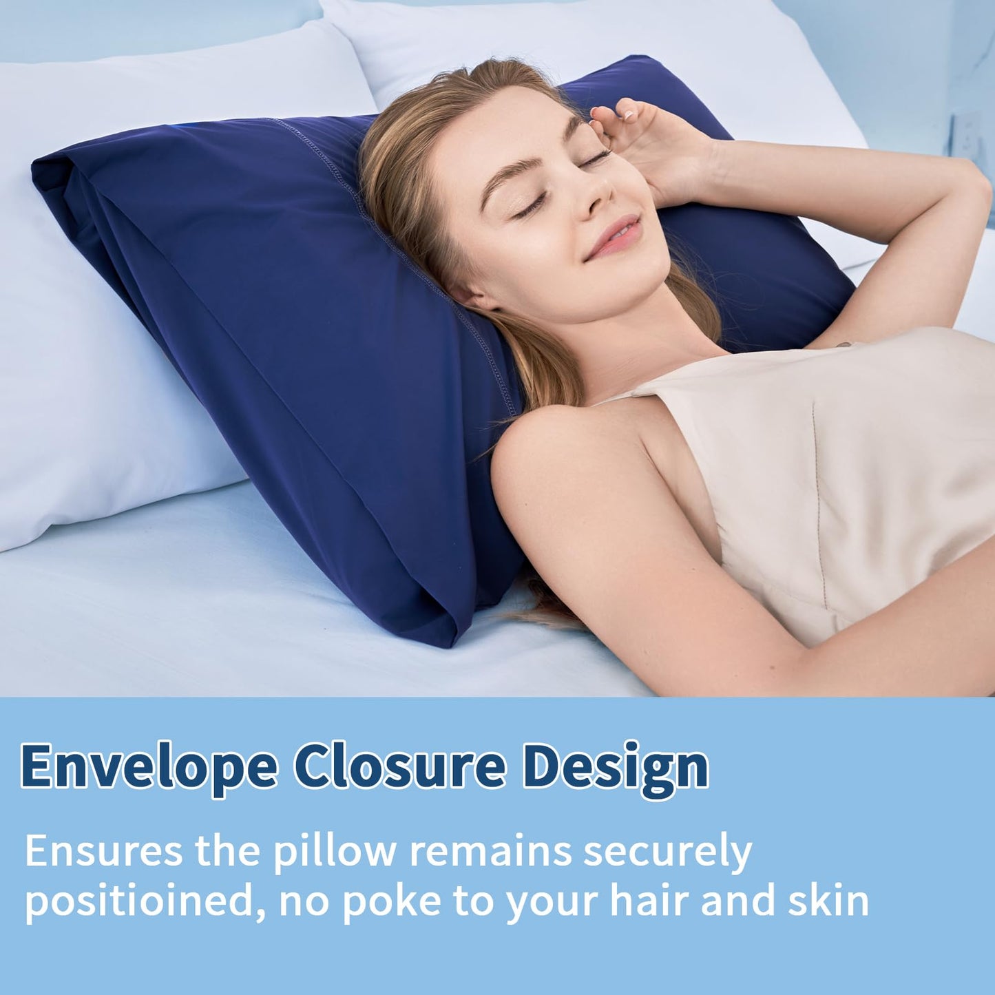 Cooling Pillow Cases for Hot Sleepers and Night Sweats, Ice Cool Pillowcases Queen Size Set of 2 for Hair Skin Silky Luxury Cover with Envelope Closure, Dorm Essentials for Deco, Royal Blue,20"×30"