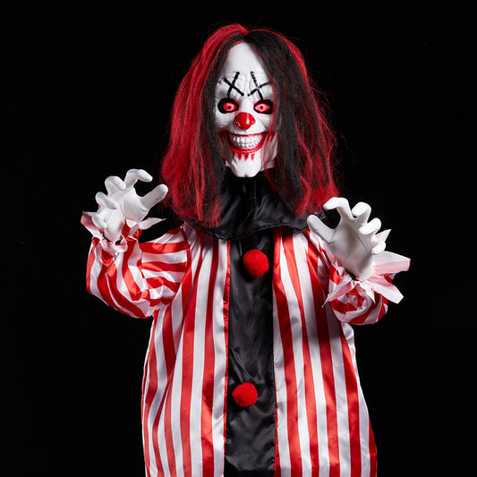 Moonflor 68" Halloween Animatronics, Motion Activated Clown Halloween Decorations with LED Eyes, Sound and Moving Hands, Life Size Clown Animatronics Halloween Decorations for Haunted House Decor