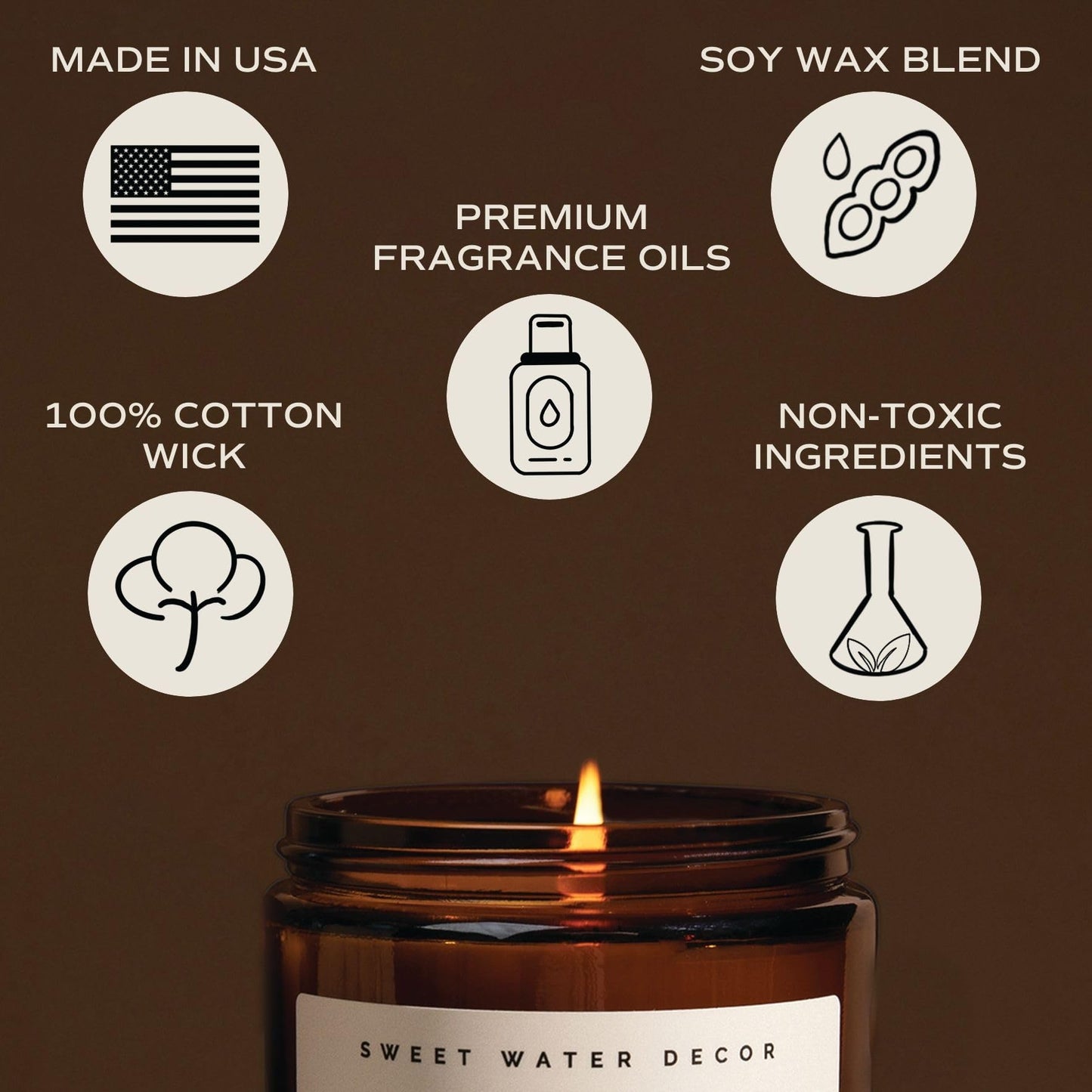 Sweet Water Decor Warm and Cozy Candle | Pine, Orange, Cinnamon, and Fir Balsam Winter Scented Soy Candles for Home | 9oz Amber Jar with Black Lid, 40 Hour Burn Time, Made in the USA