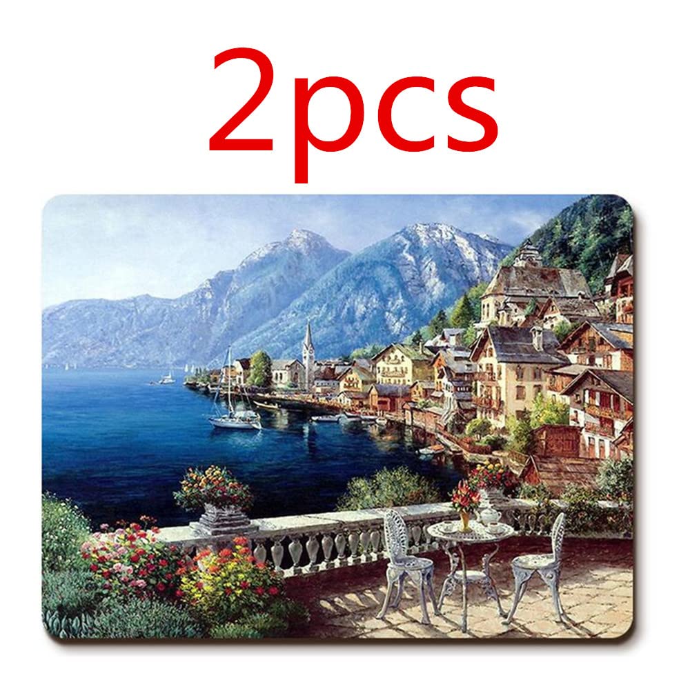 YaYiYo Cork Pot Plate Coaster, 2PCS Restaurant Table Mat Family Party Favors Kitchen Supplies Landscape Painting Decor - 40 x 30 cm (15.7 X 11.8 Inch)