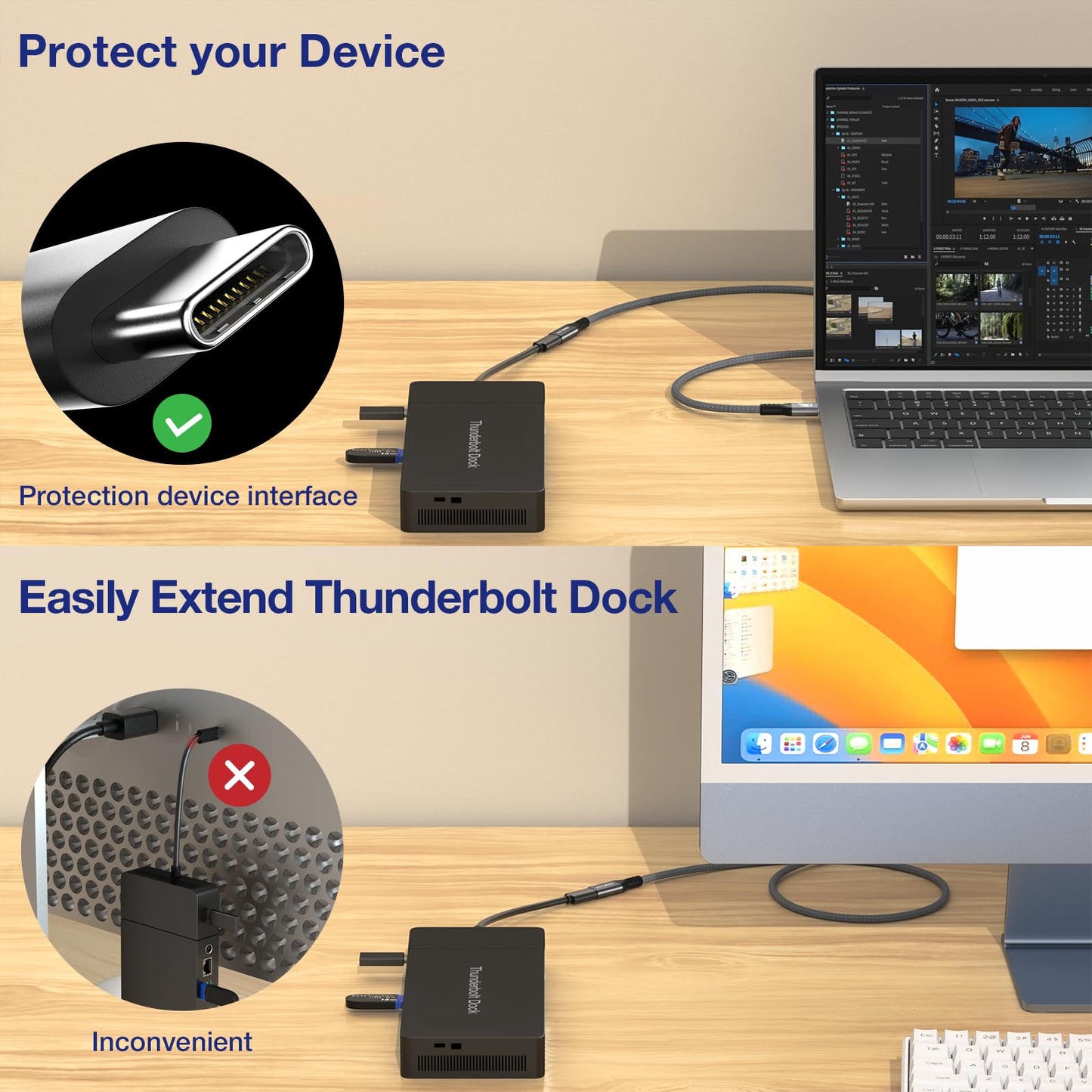 1.64FT USB 4 Extension Cable for Thunderbolt 4, 240W Male to Female Super Fast Charging, 40Gbps USB 4 High Speed Data Transfer, 8K@60Hz Type C Video Extender Cable for USBC Hub/iPhone16/MacBook/iPad