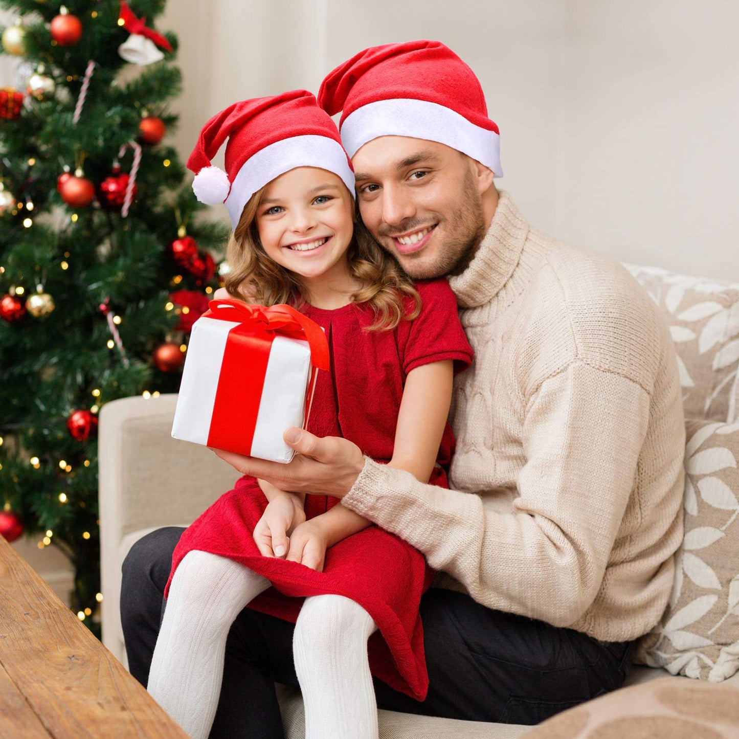 Geyoga 24 Pcs Soft Santa Hat Bulk Women Men Christmas Non Woven Fabric Santa Claus Hat with Pom Xmas Party Supply Decor(11.81 x 15.75 Inch,Red)