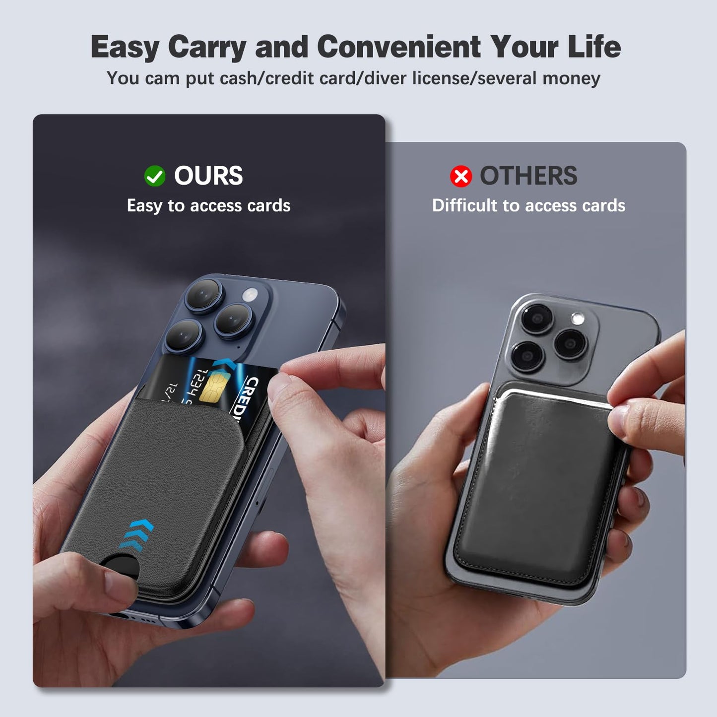 QYQBOON Mag-Safe Wallet Magnetic Wallet for Phone Lightweight Magnetic Phone Pouch Stand Adjustable Leather Mag-Safe Card Holder for iPhone 16/15/14/13/12 Series, Not for iPhone 13/12 Mini (Black)