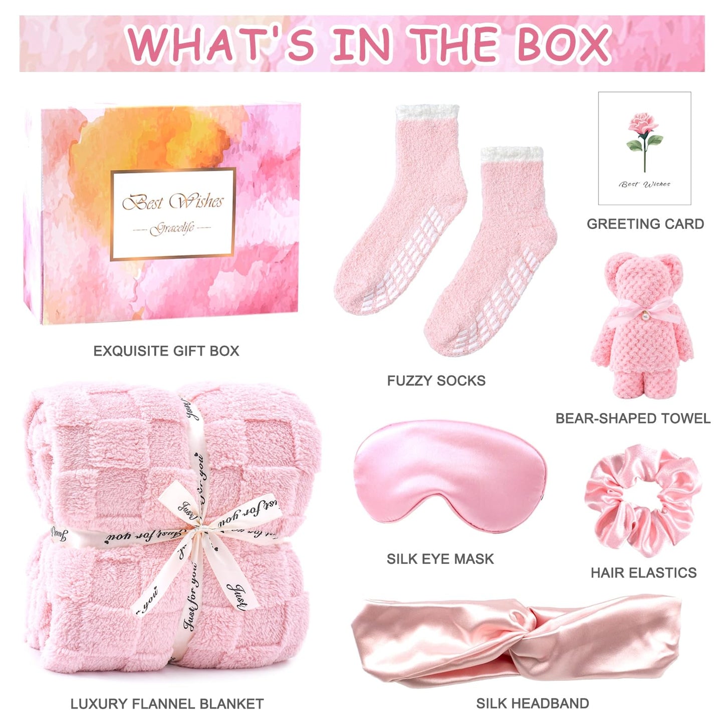 Gracelife Get Well Soon Gifts for Women Hug in a Box Friendship Mothers Day Birthday Thank You Gifts Baskets Birthday Box Sister Friend Female Mom Wife Her Girlfriend Coworker Bestie (Pink)