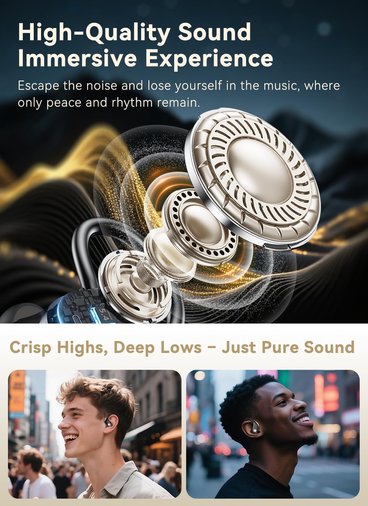 jaddsa Wireless Earbuds, ANC Noise Cancelling Sport Ear Buds with Multifunctional Touch Screen, Bluetooth 5.4 Headphones, Bass Stereo Sound, 5 EQ Over The Ear Earbuds for Sports/Workout/Gym-Black