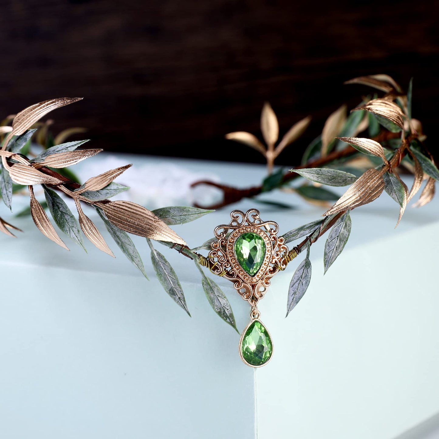 MOSTORY Renaissance Fairy Flower Crown - Elf Crown Woodland Headpiece Handmade Forest Leaf Circlet for Ren Faire Costume Women Halloween Cosplay Photo Shoot