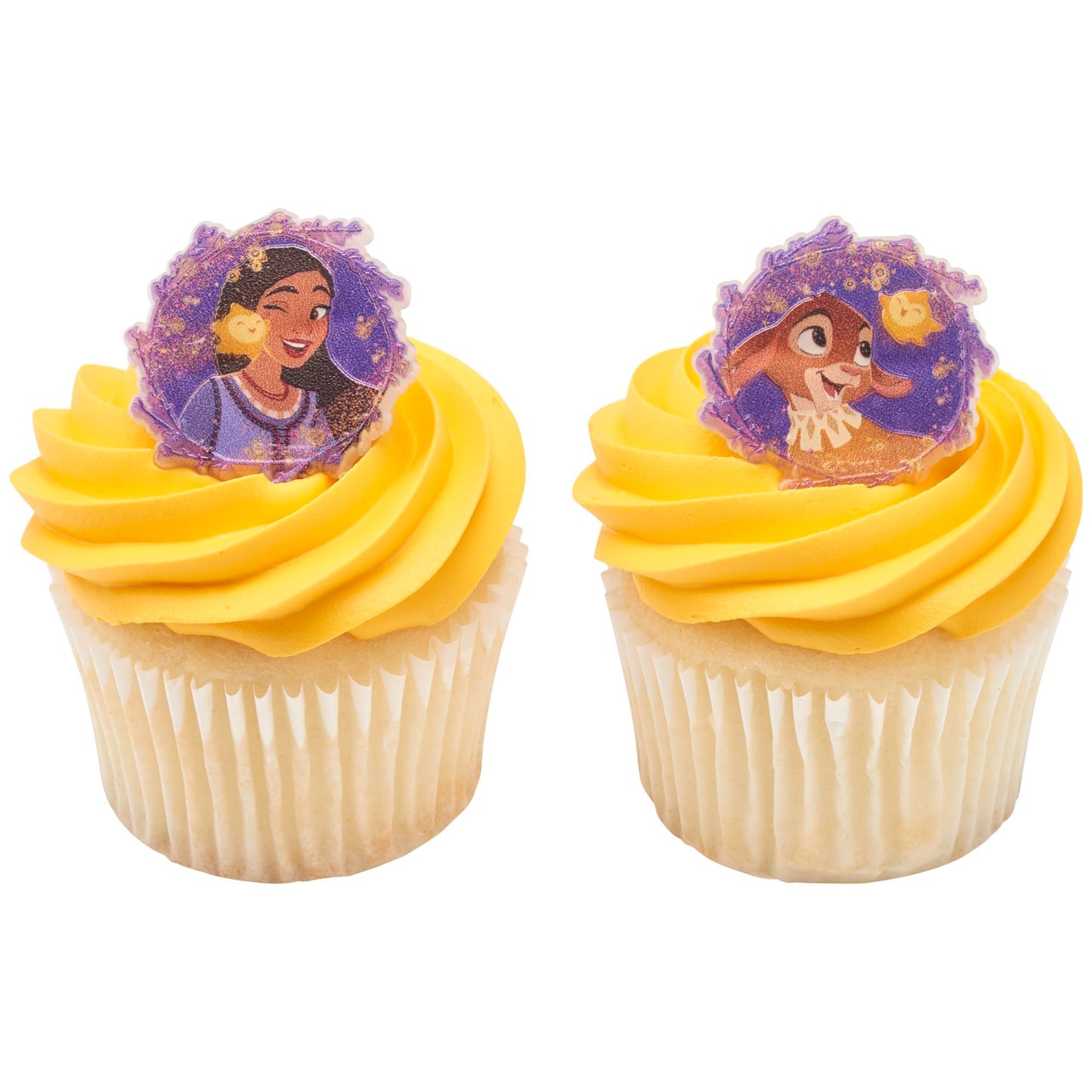 DecoPac Disney's Wish Better Together Rings, Cupcake Decorations Featuring Asha & Valentino, Food Safe Cake Toppers For Birthday & Celebration – 72 Pack